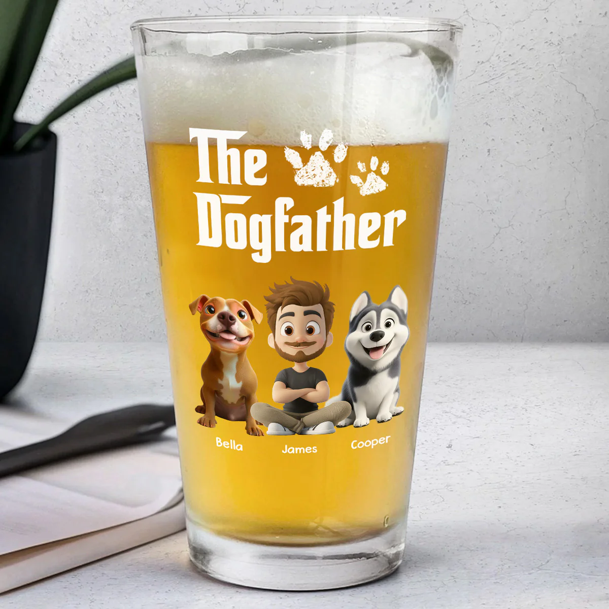 Cool Dog Father - Personalized Custom Beer Glass - Image 2
