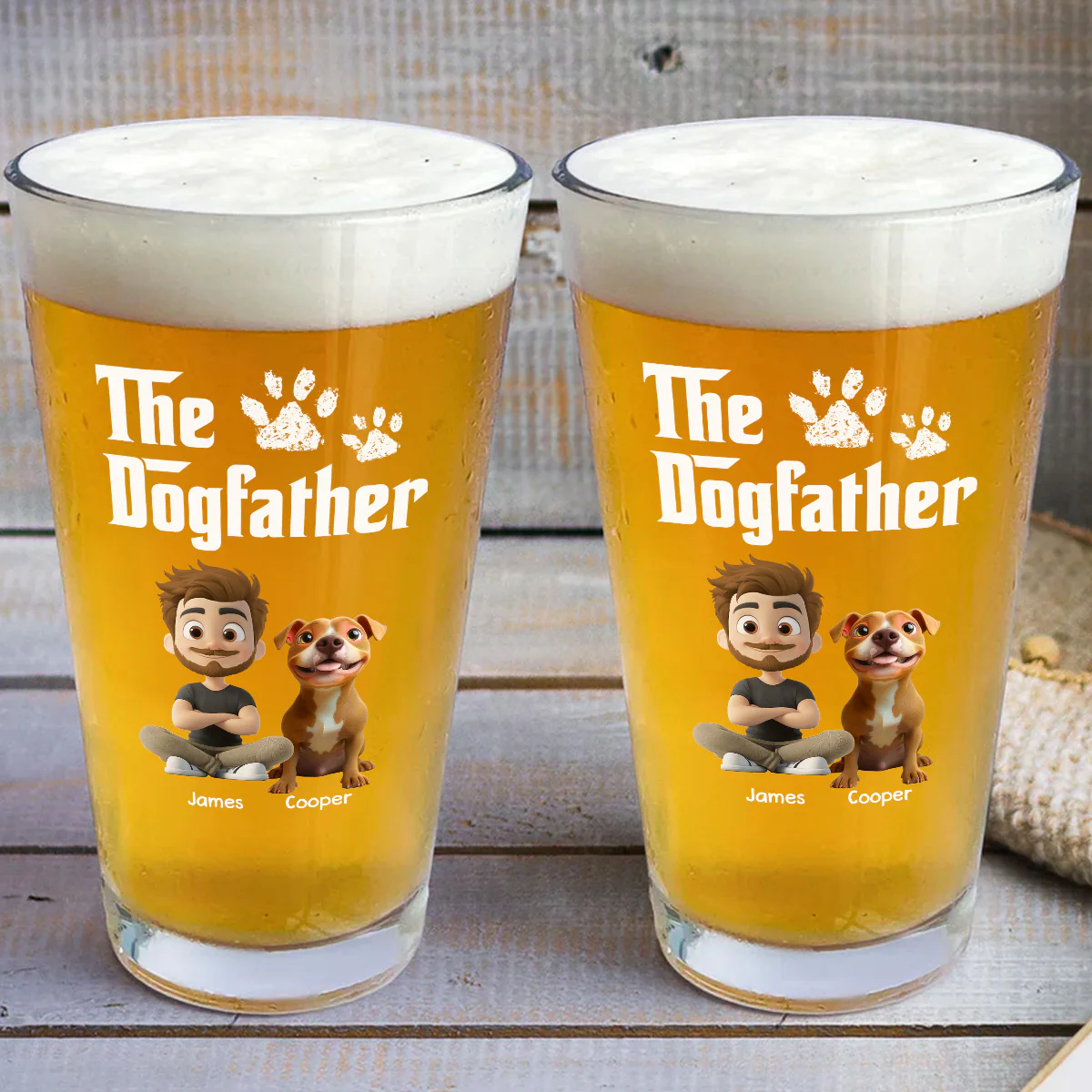 Cool Dog Father - Personalized Custom Beer Glass - Image 3