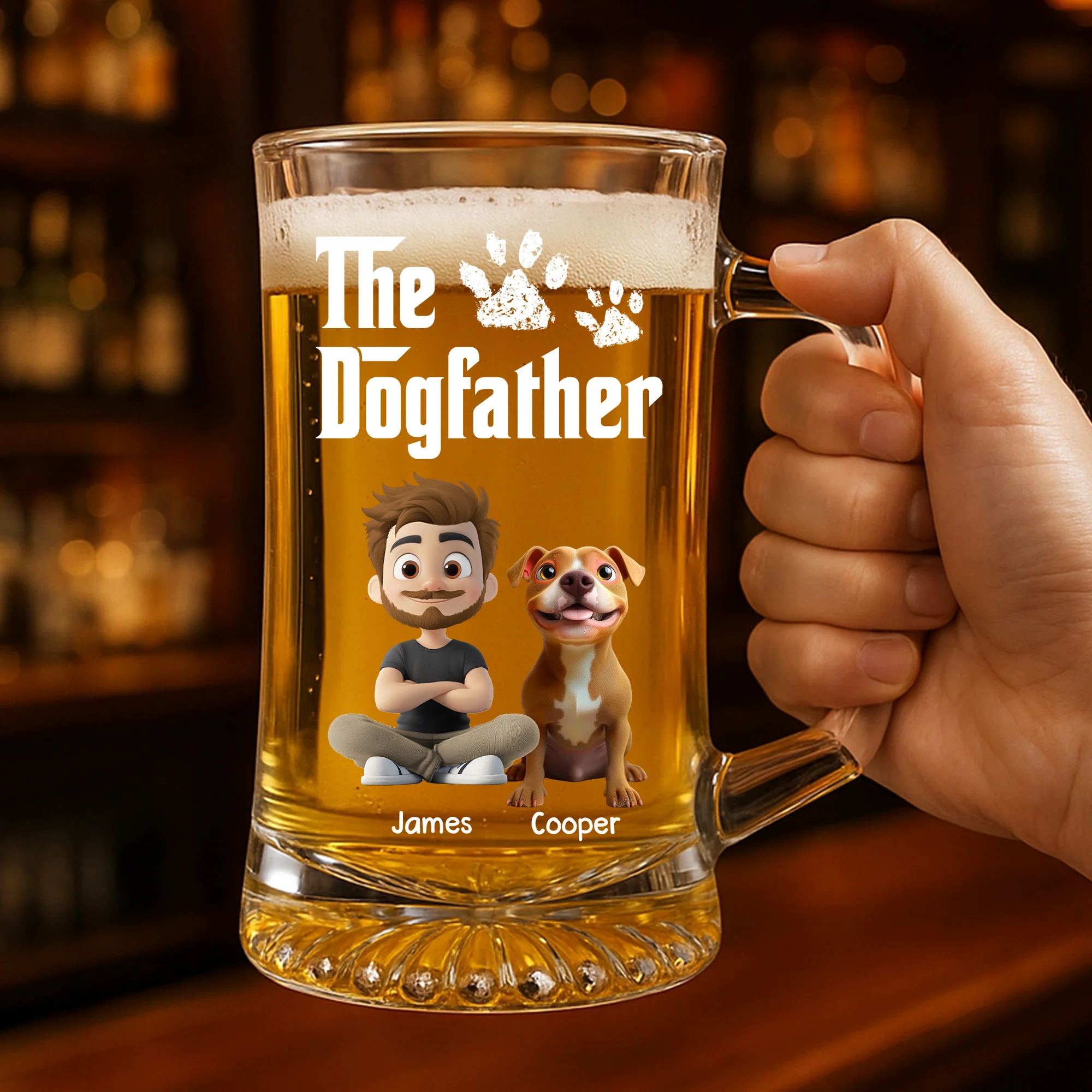 Cool Dog Father - Personalized Custom Beer Glass With Handle