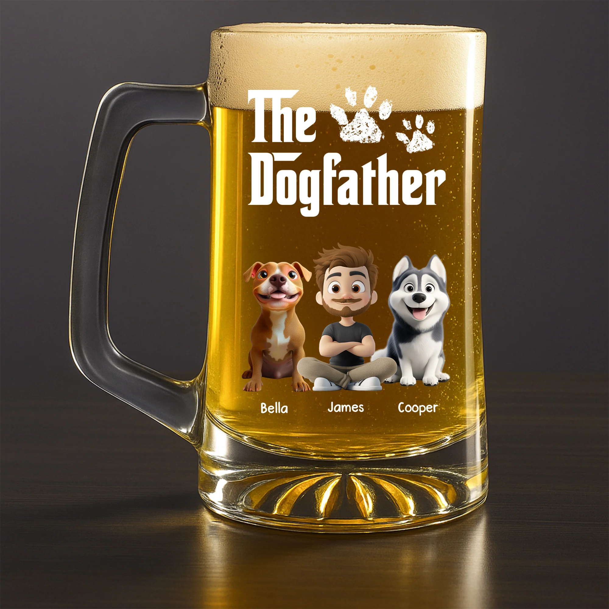 Cool Dog Father - Personalized Custom Beer Glass With Handle - Image 2