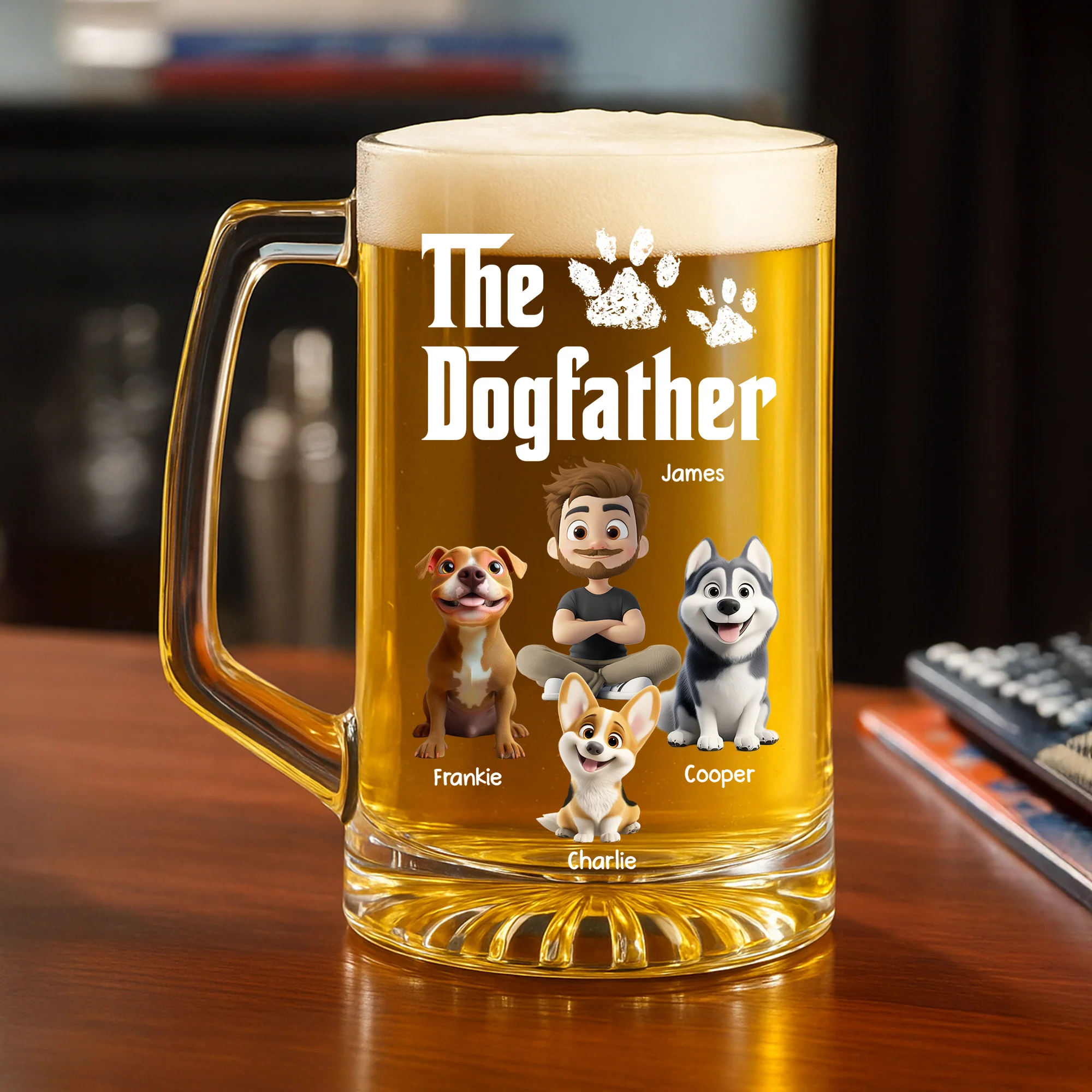 Cool Dog Father - Personalized Custom Beer Glass With Handle - Image 3