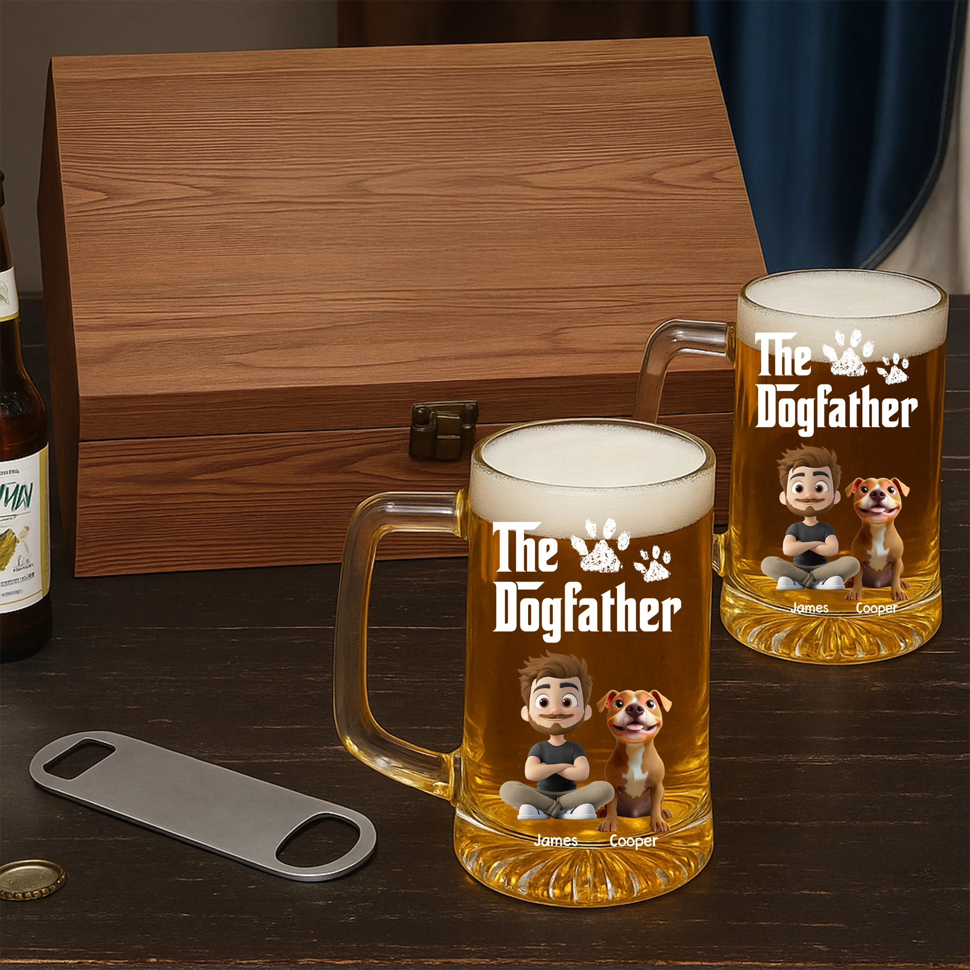 Cool Dog Father - Personalized Custom Beer Glass With Handle - Image 4