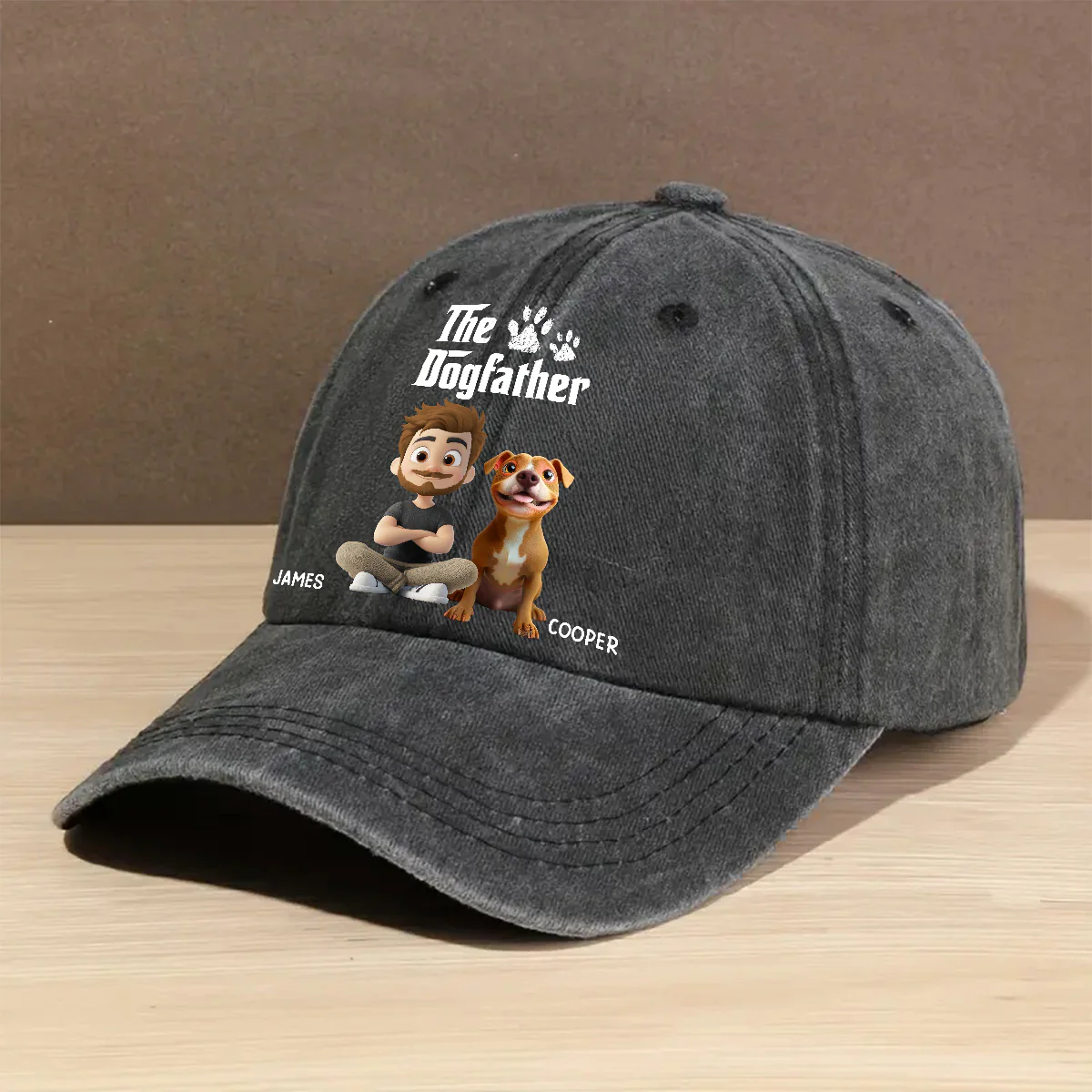 Cool Dog Father - Personalized Custom Vintage Washed Denim Cap - Image 2