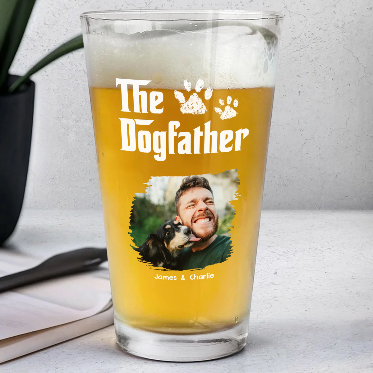 Cool Dog Father Photo - Personalized Custom Beer Glass - Image 2