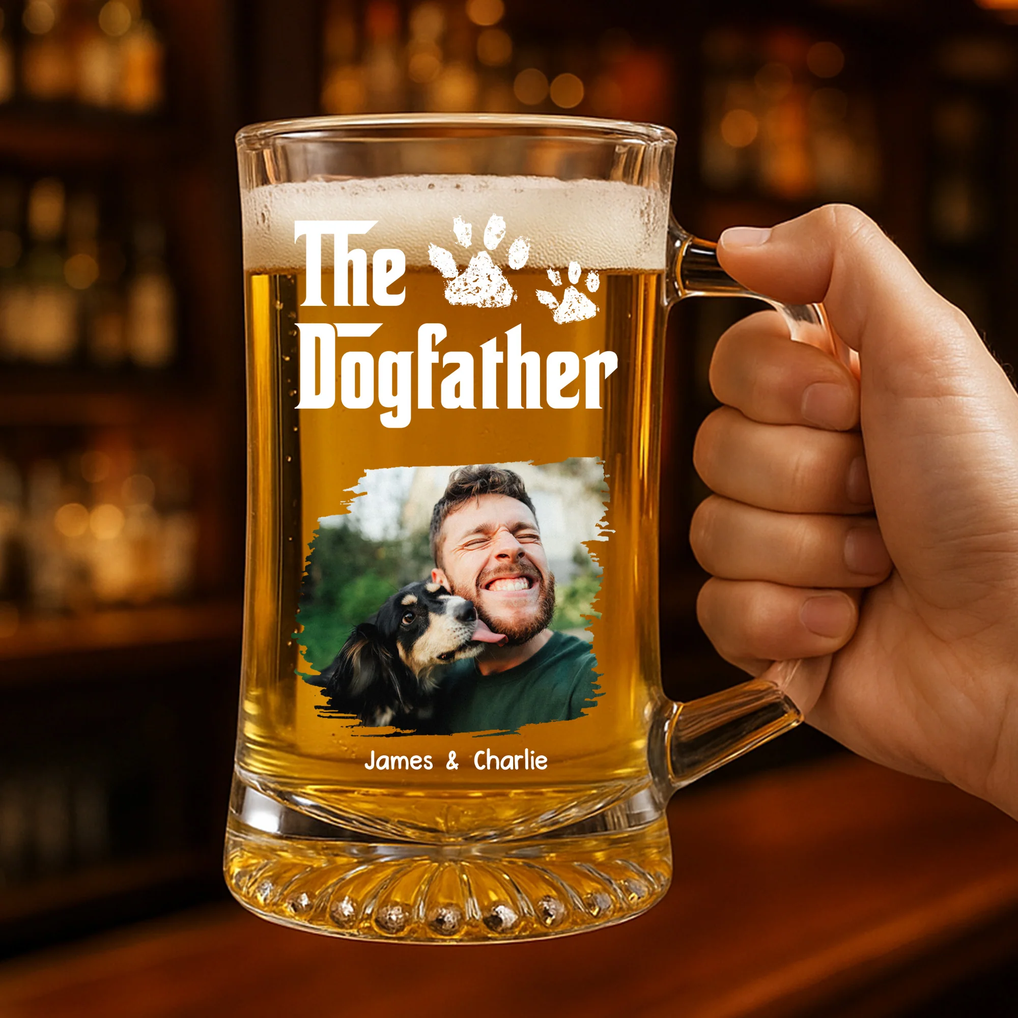Cool Dog Father Photo - Personalized Custom Beer Glass With Handle