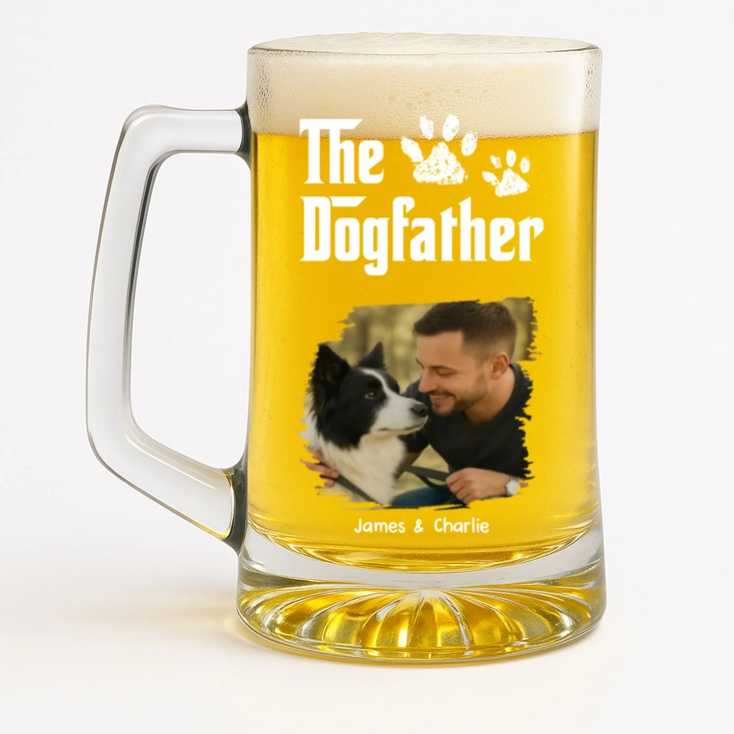 Cool Dog Father Photo - Personalized Custom Beer Glass With Handle - Image 4