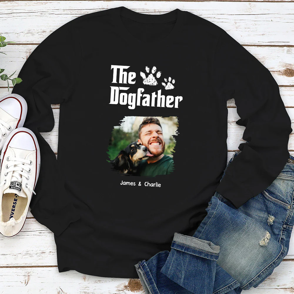 Cool Dog Father Photo - Personalized Custom Long Sleeve T-Shirt - Image 2
