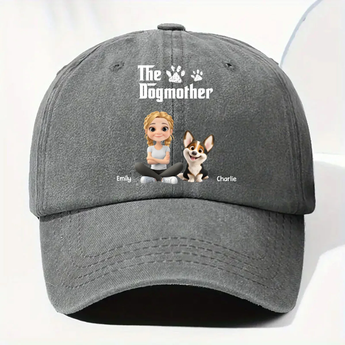 Cool Dog Mother - Personalized Custom Vintage Washed Denim Cap - Image 8