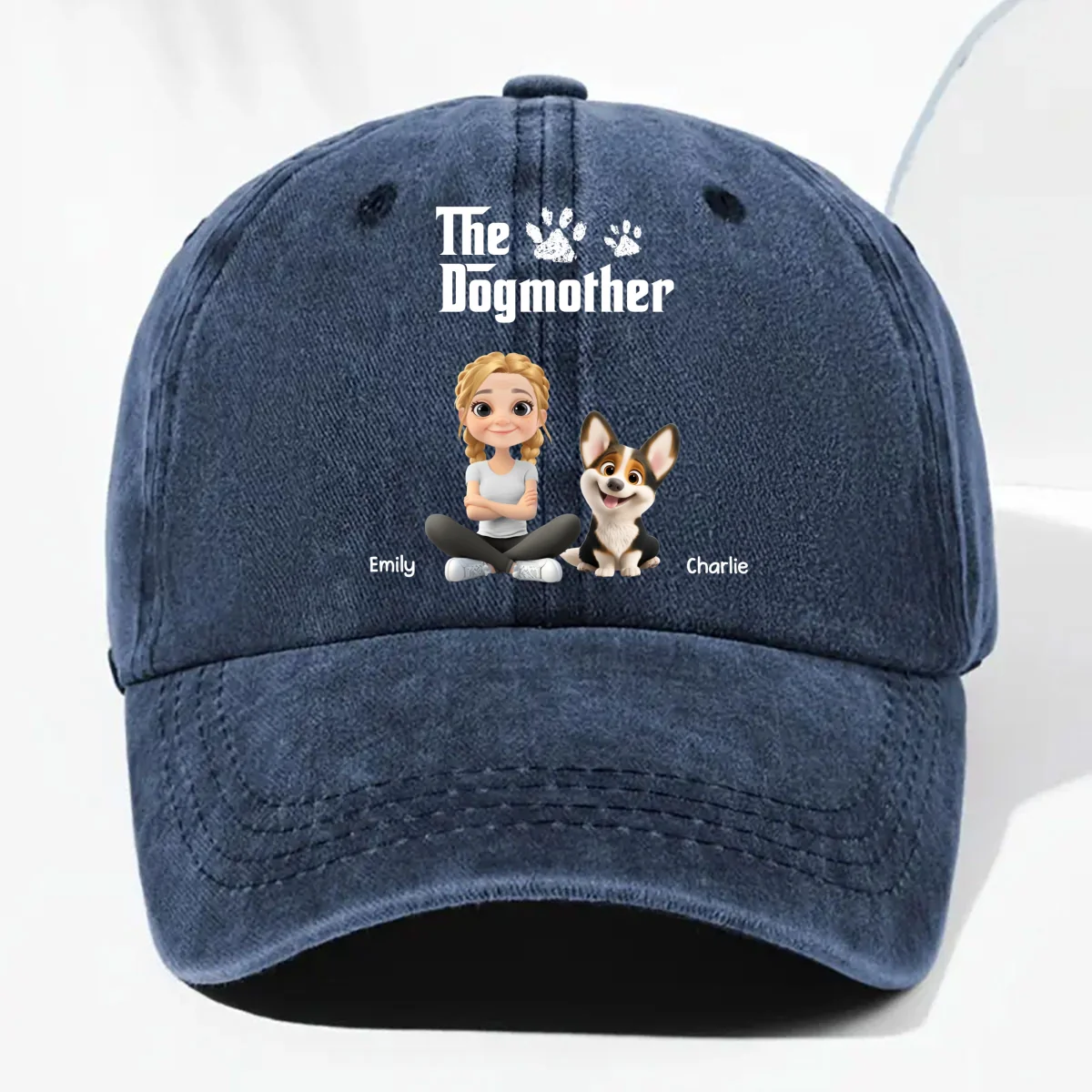 Cool Dog Mother - Personalized Custom Vintage Washed Denim Cap - Image 9
