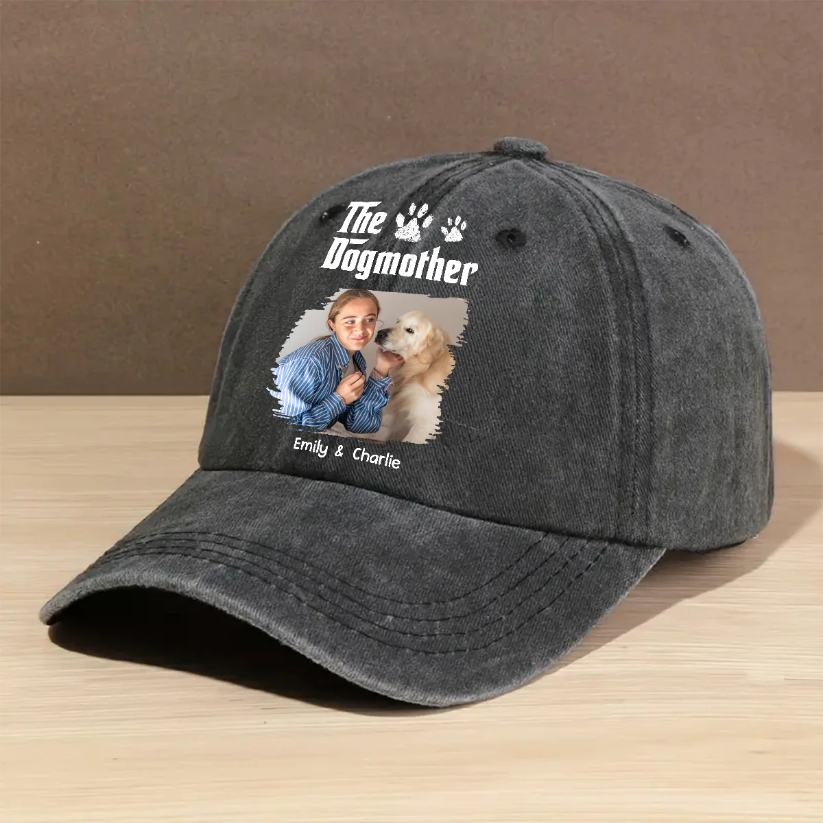 Cool Dog Mother Photo - Personalized Custom Vintage Washed Denim Cap - Image 2