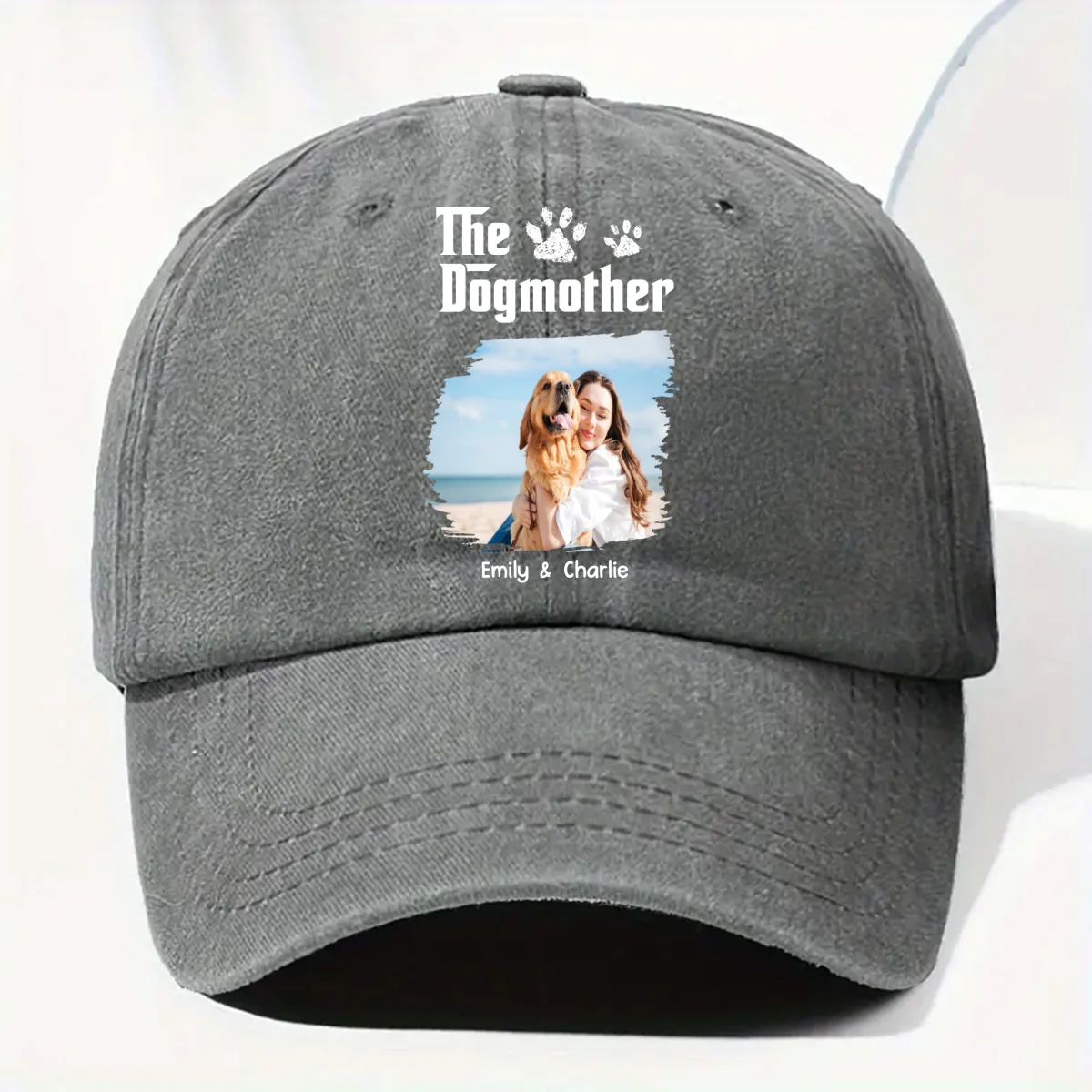 Cool Dog Mother Photo - Personalized Custom Vintage Washed Denim Cap - Image 5