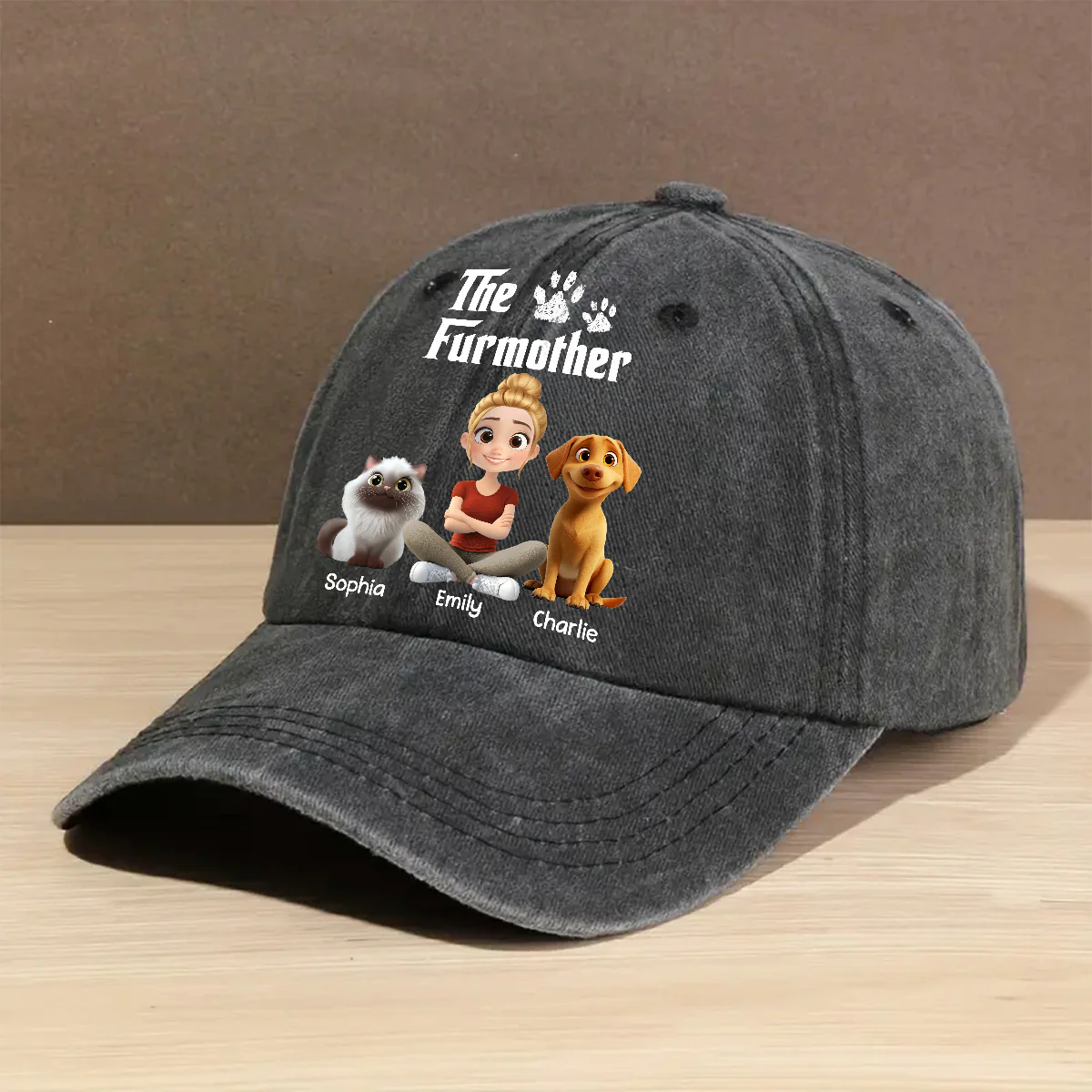 Cool Fur Mother - Personalized Custom Vintage Washed Denim Cap - Image 2