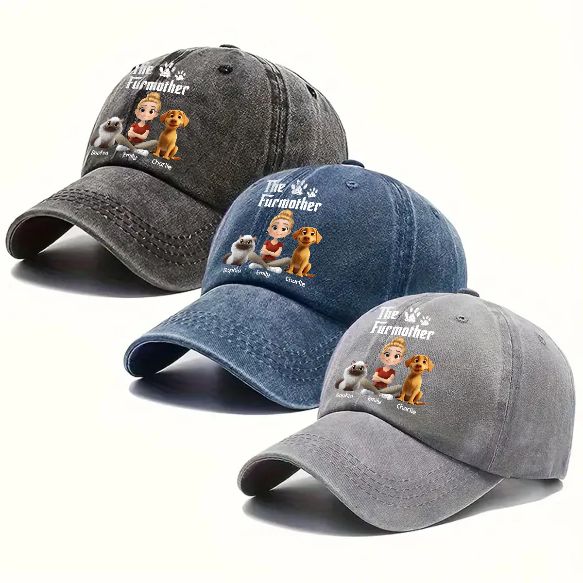 Cool Fur Mother - Personalized Custom Vintage Washed Denim Cap - Image 4