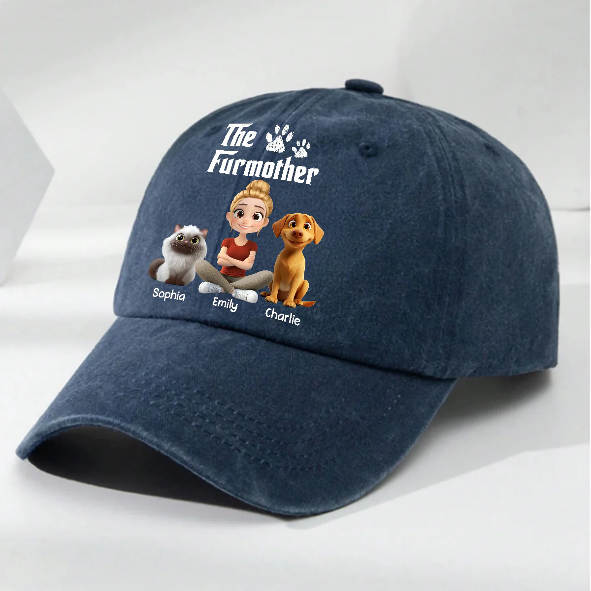 Cool Fur Mother - Personalized Custom Vintage Washed Denim Cap - Image 5