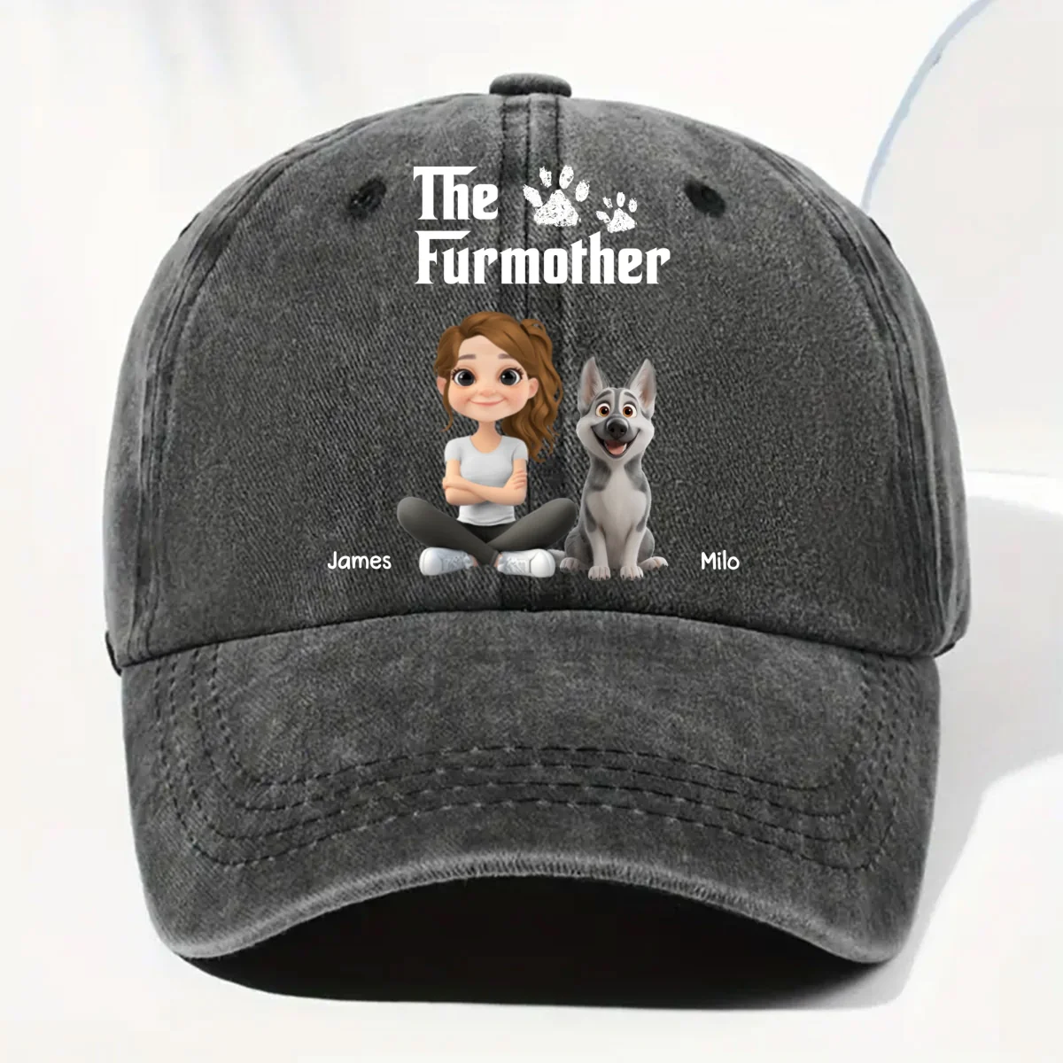 Cool Fur Mother - Personalized Custom Vintage Washed Denim Cap - Image 7