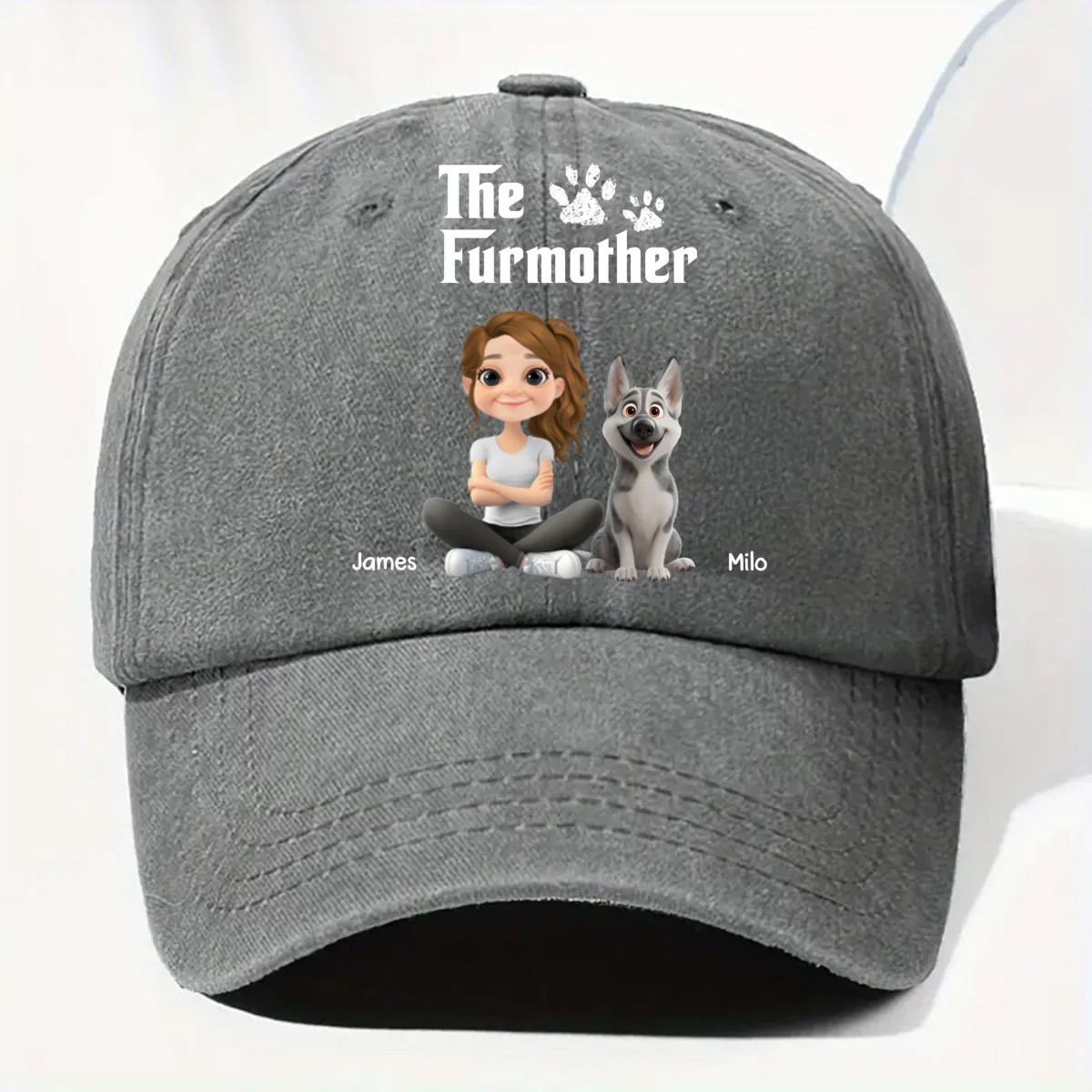 Cool Fur Mother - Personalized Custom Vintage Washed Denim Cap - Image 8