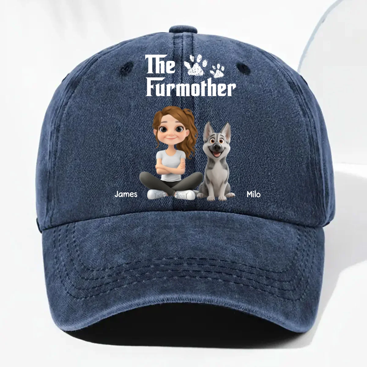 Cool Fur Mother - Personalized Custom Vintage Washed Denim Cap - Image 9