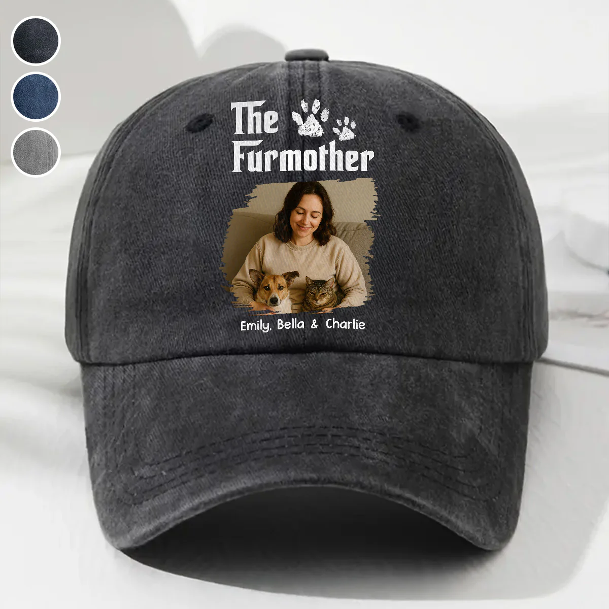 Cool Fur Mother Photo - Personalized Custom Vintage Washed Denim Cap