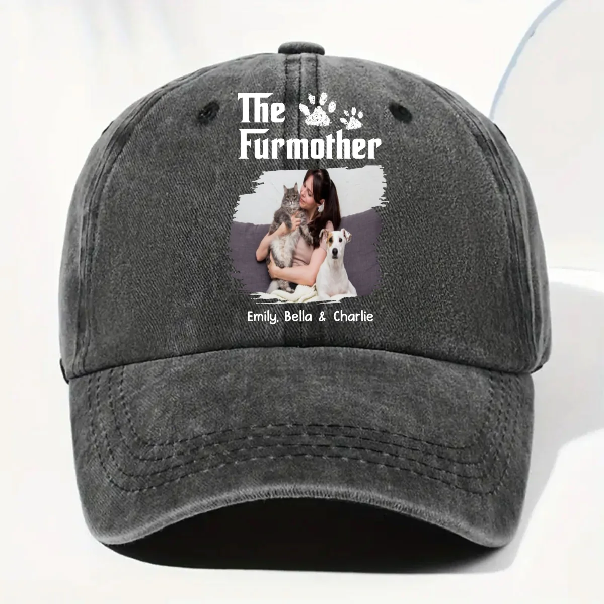 Cool Fur Mother Photo - Personalized Custom Vintage Washed Denim Cap - Image 4