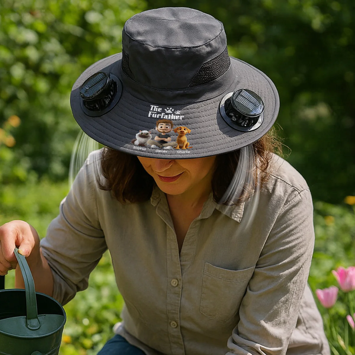 Cool Petqui Farther - Personalized Custom Solar Fan Hat - Image 2