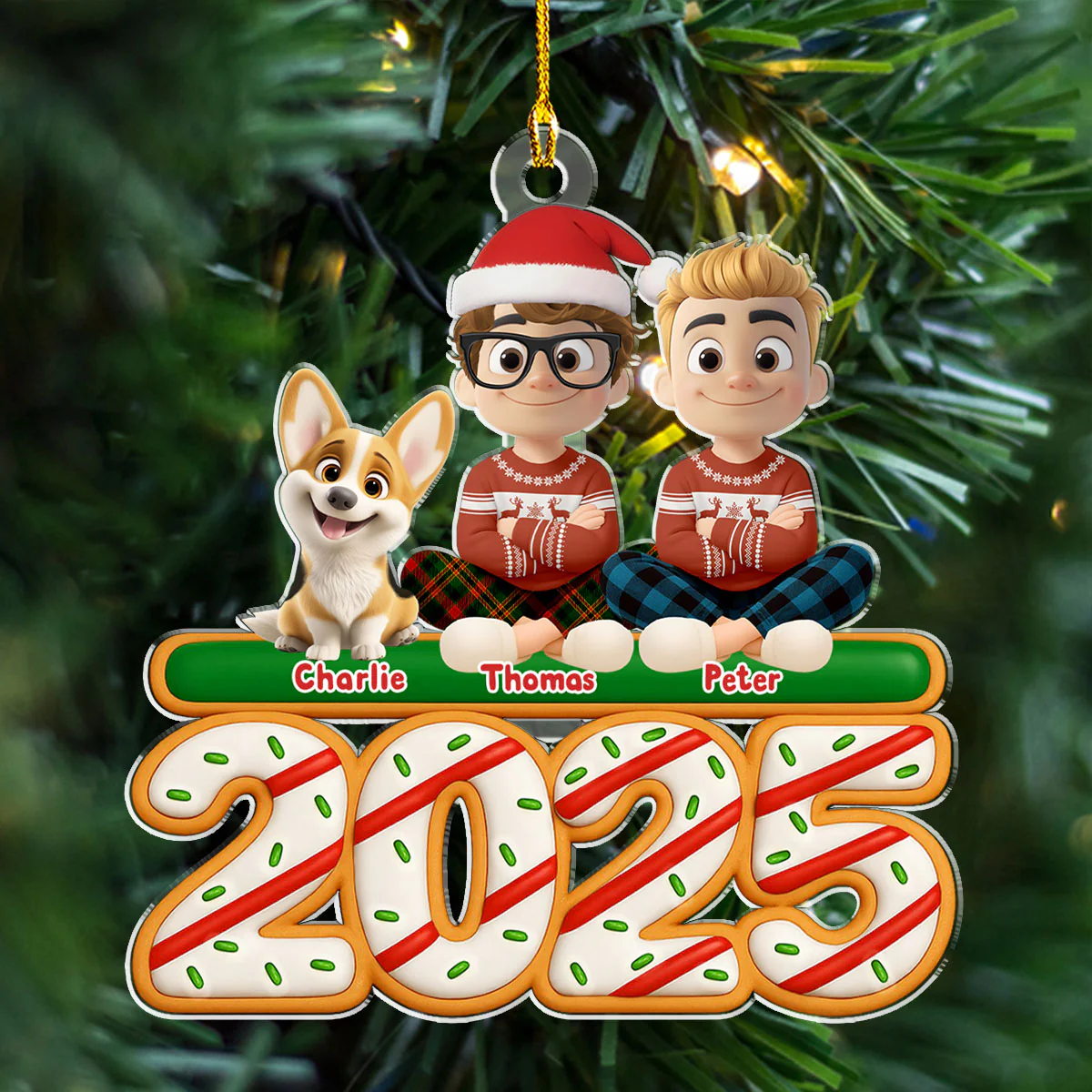 Couple And Dog Tree Cake - Personalized Custom Acrylic Ornament - Image 2