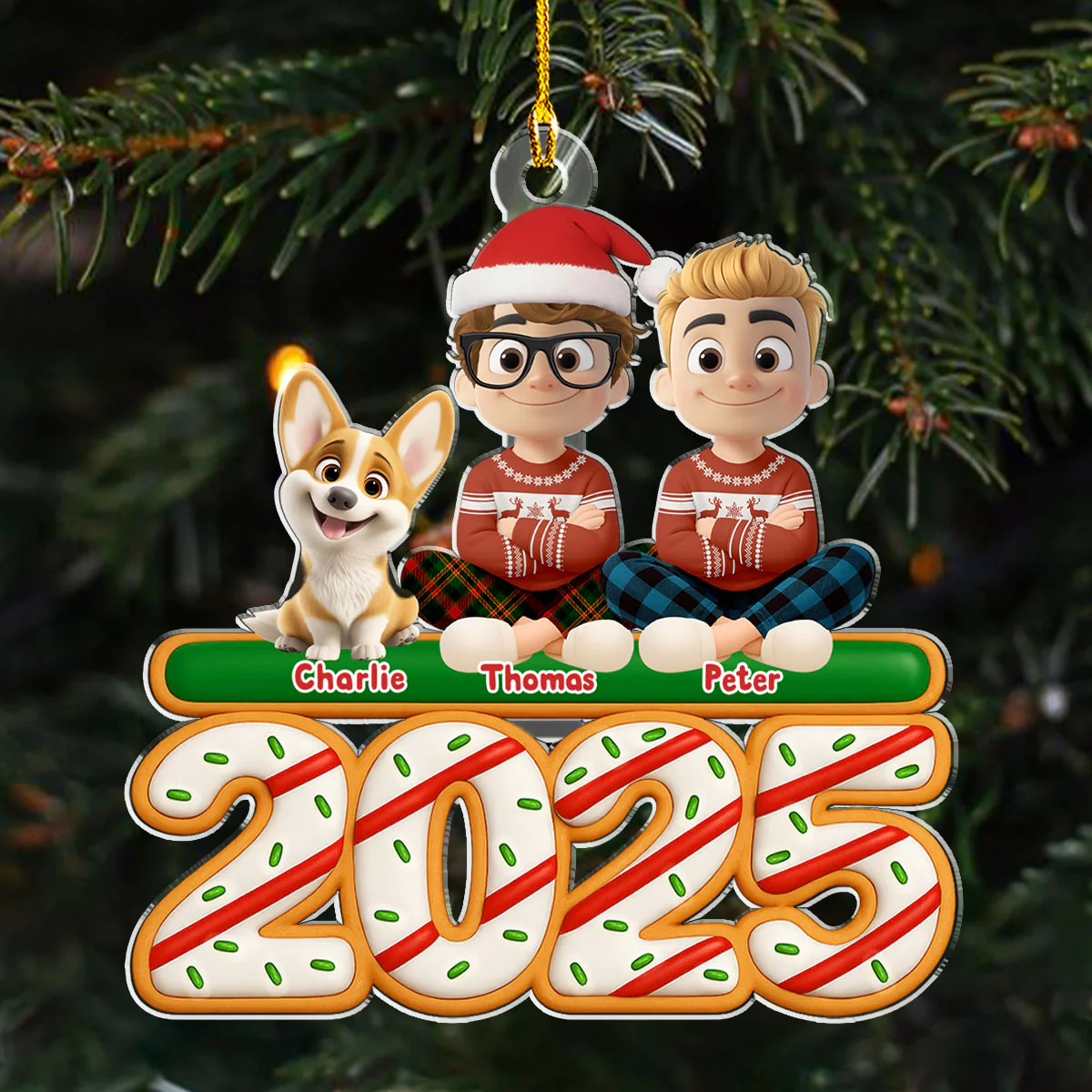Couple And Dog Tree Cake - Personalized Custom Acrylic Ornament - Image 5