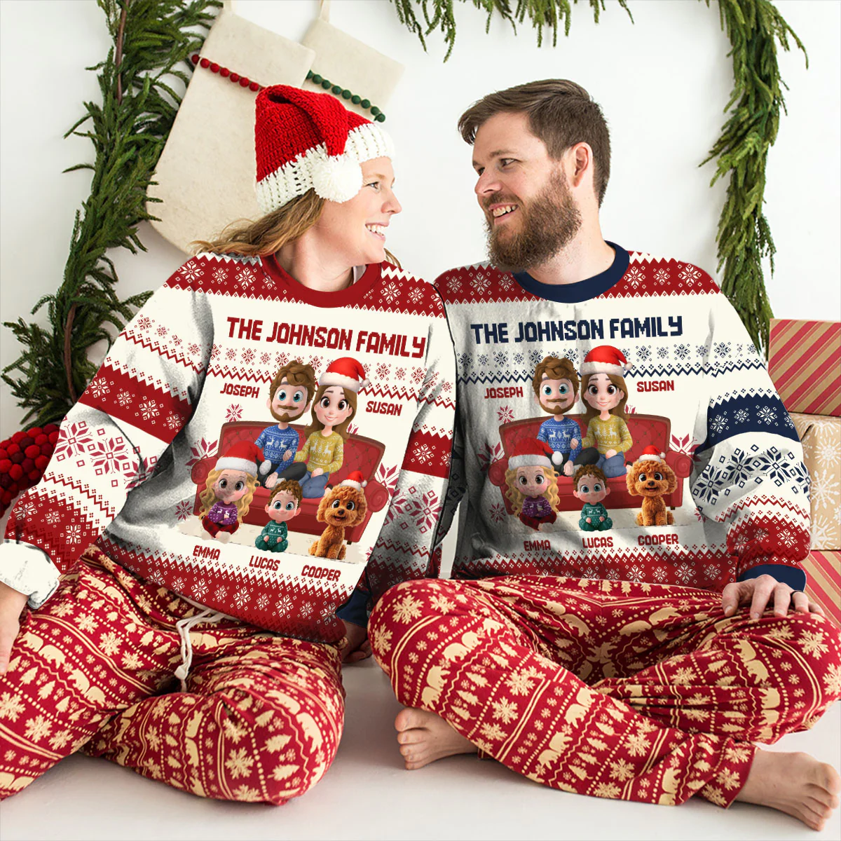 Couple Family With Pets And Kids Cartoon - Personalized Custom All-Over-Print Sweatshirt - Image 8