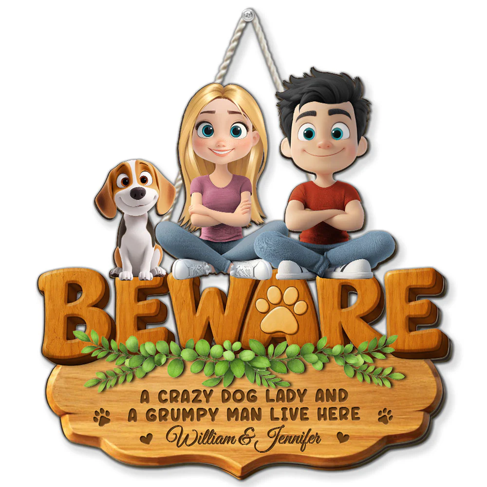 Crazy Dog Lady And Grumpy Man - Personalized Custom 3D Effect Wood Sign