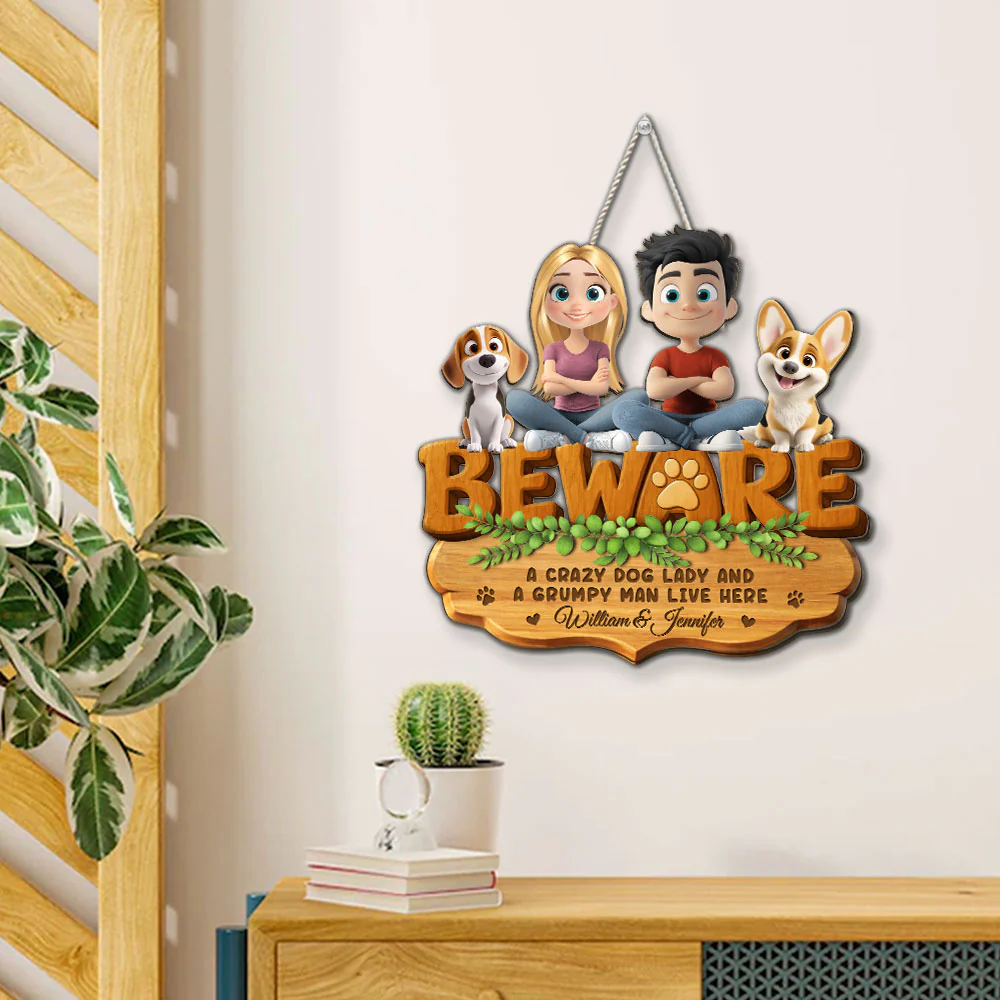 Crazy Dog Lady And Grumpy Man - Personalized Custom 3D Effect Wood Sign - Image 4