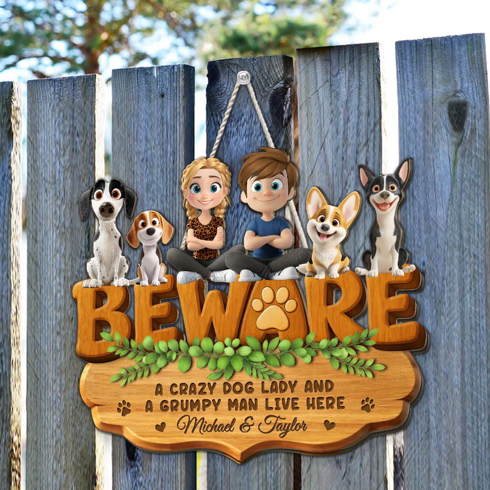 Crazy Dog Lady And Grumpy Man - Personalized Custom 3D Effect Wood Sign - Image 5
