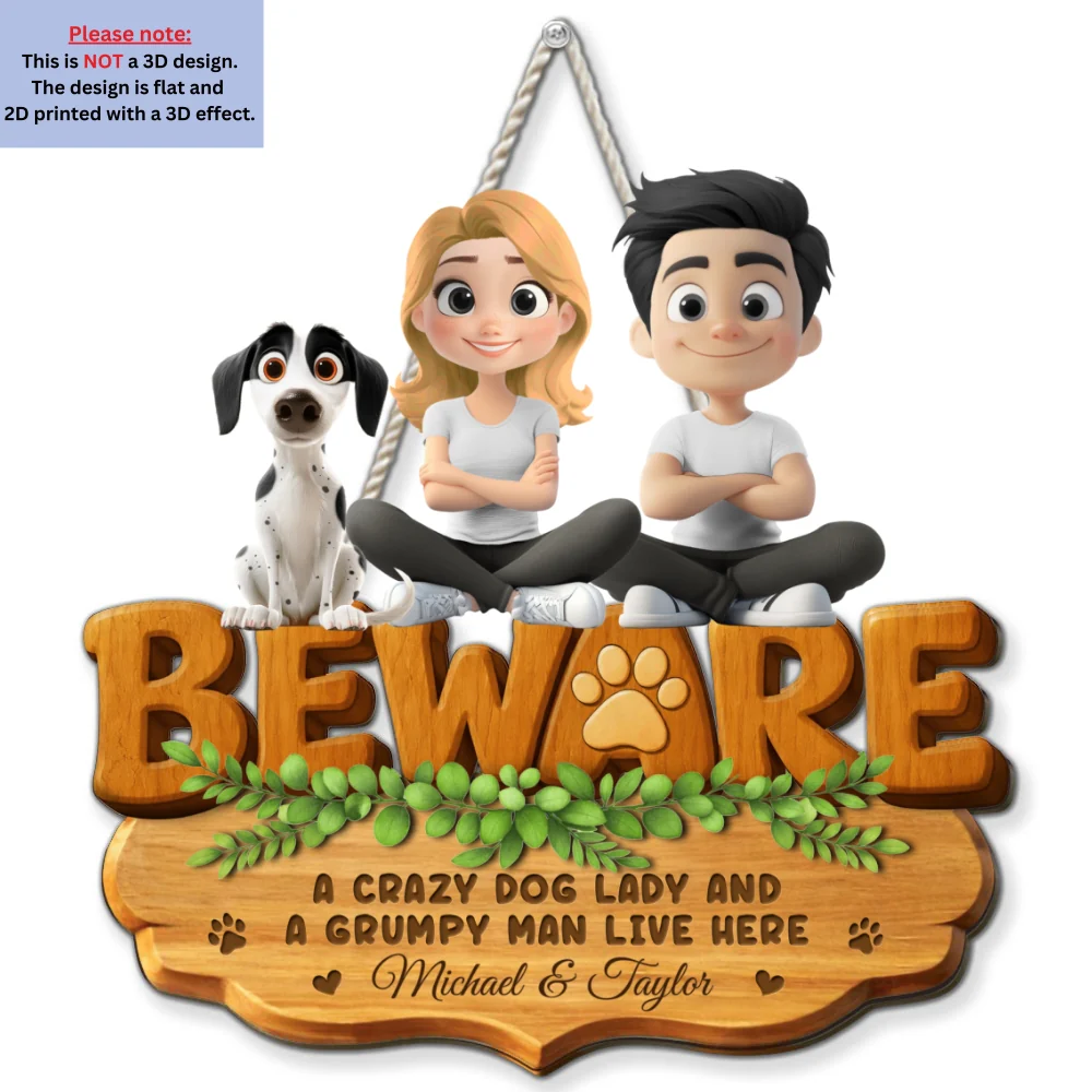 Crazy Dog Lady And Grumpy Man - Personalized Custom 3D Effect Wood Sign - Image 6