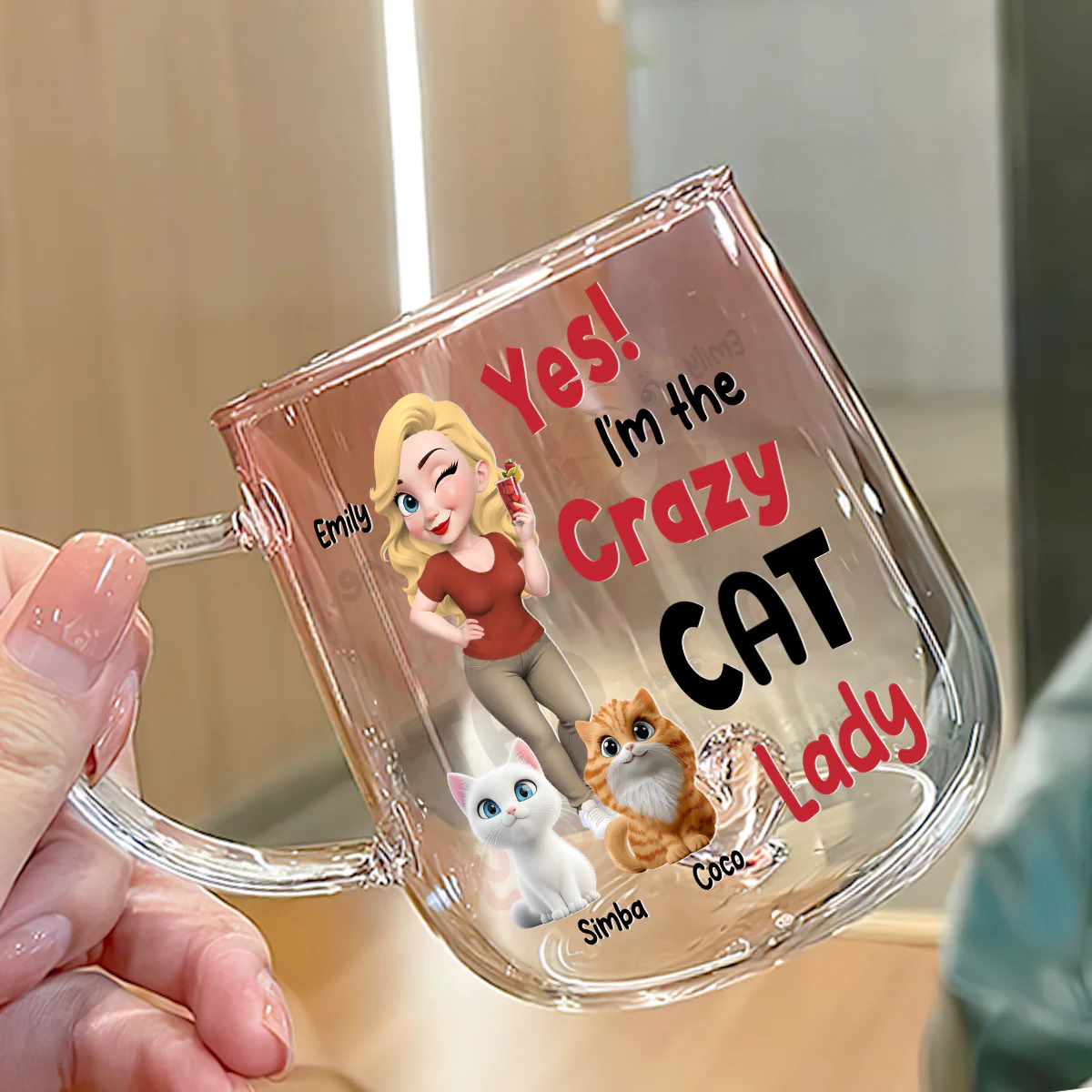 Crazy Lady - Personalized Custom Pink Gradient Glass Mug - Image 2