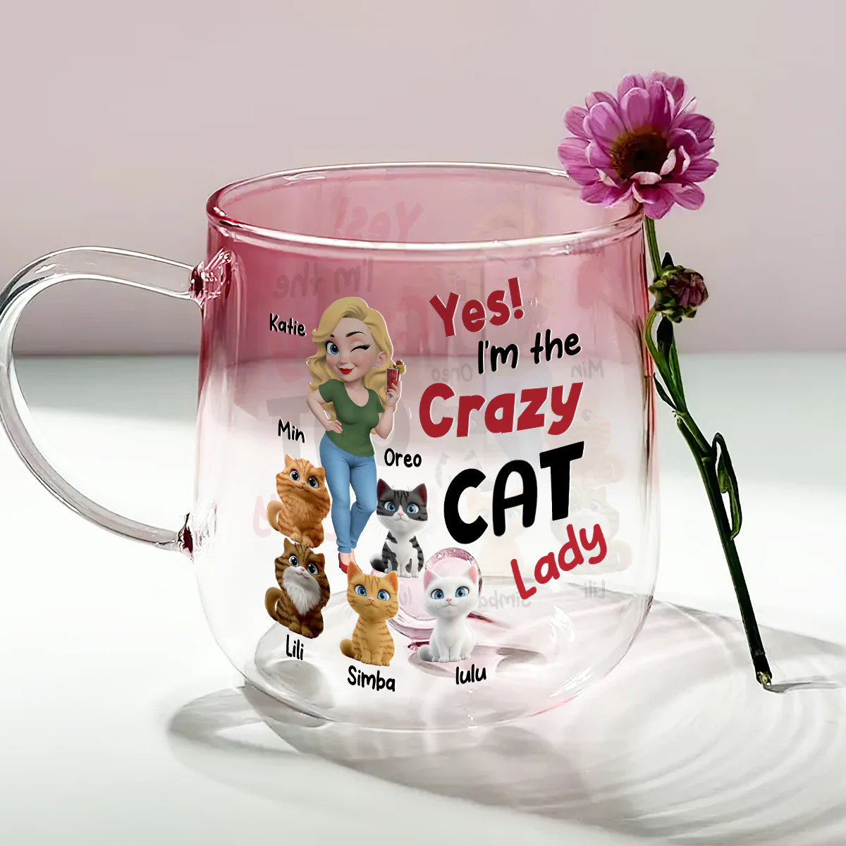 Crazy Lady - Personalized Custom Pink Gradient Glass Mug - Image 3