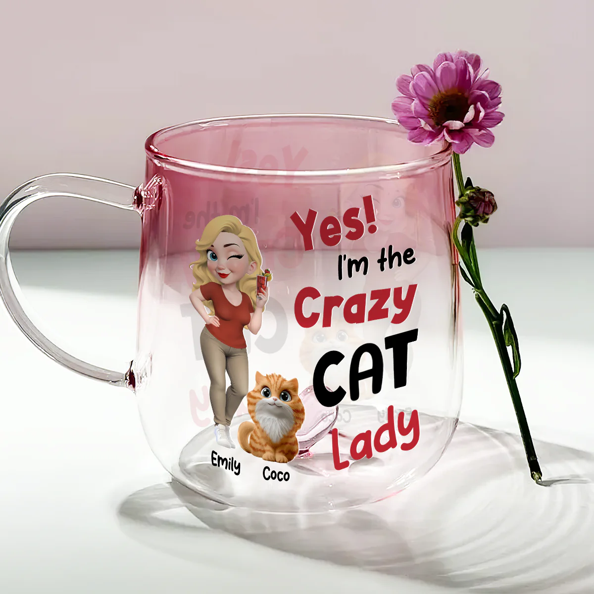 Crazy Lady - Personalized Custom Pink Gradient Glass Mug - Image 4