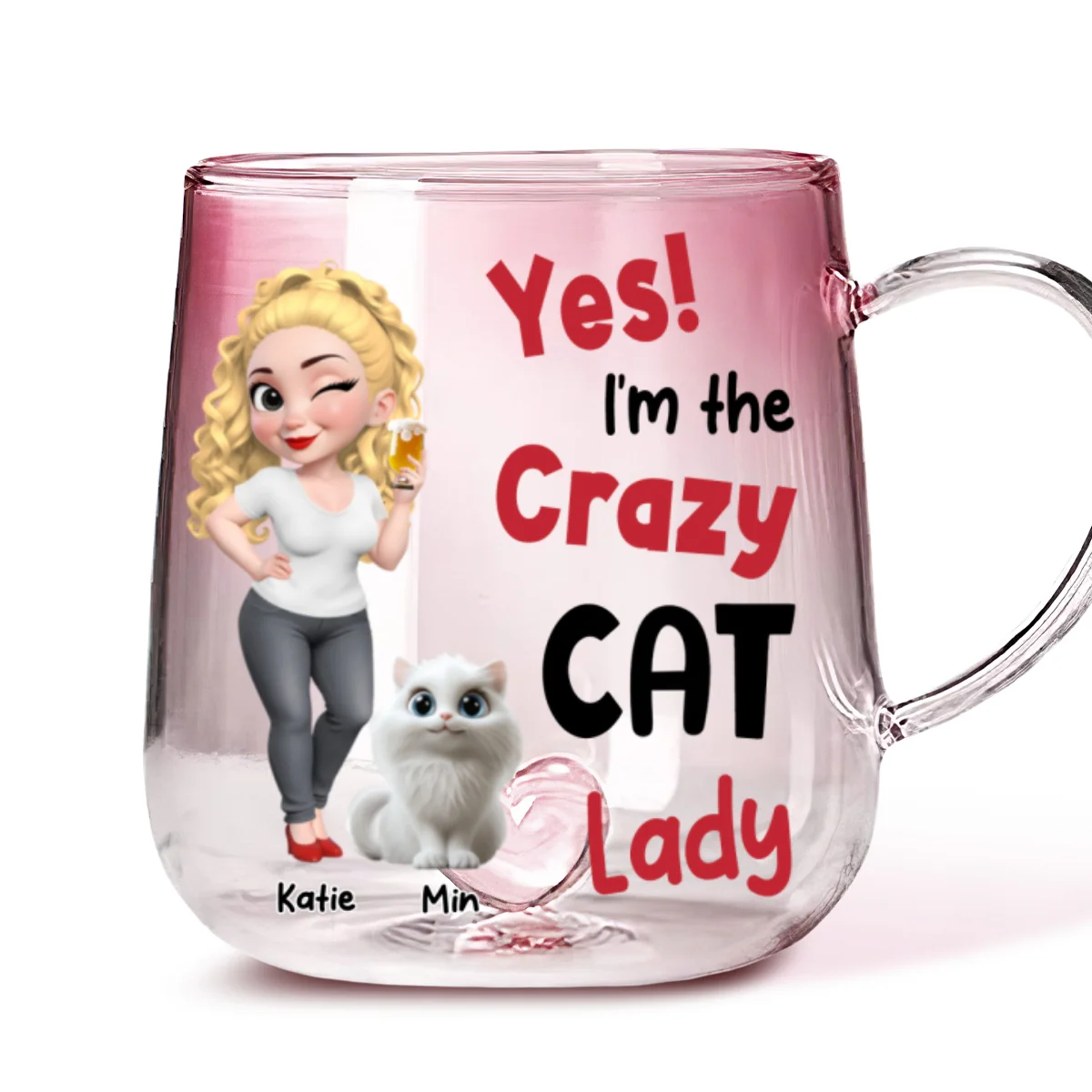 Crazy Lady - Personalized Custom Pink Gradient Glass Mug - Image 6