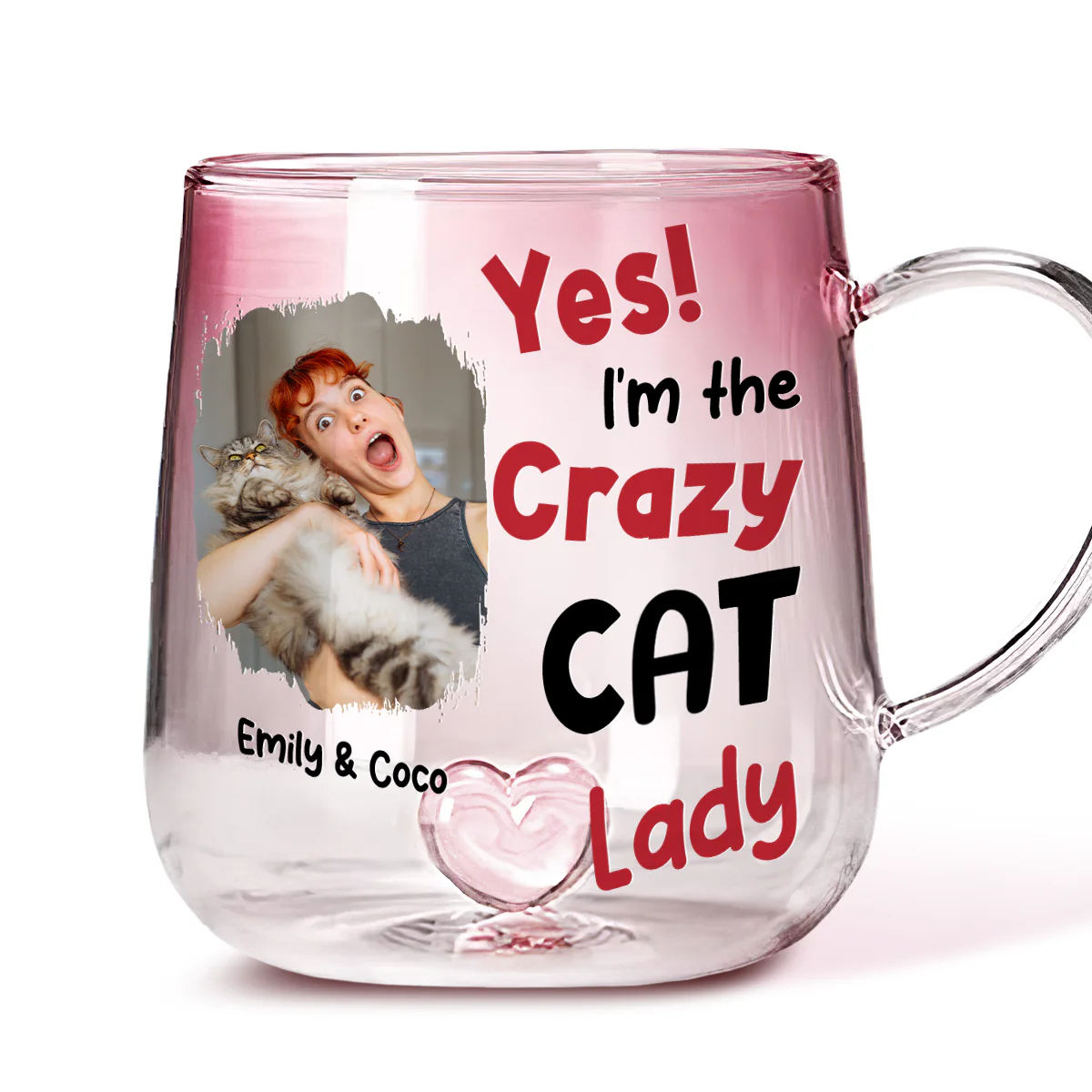 Crazy Lady Photo - Personalized Custom Pink Gradient Glass Mug