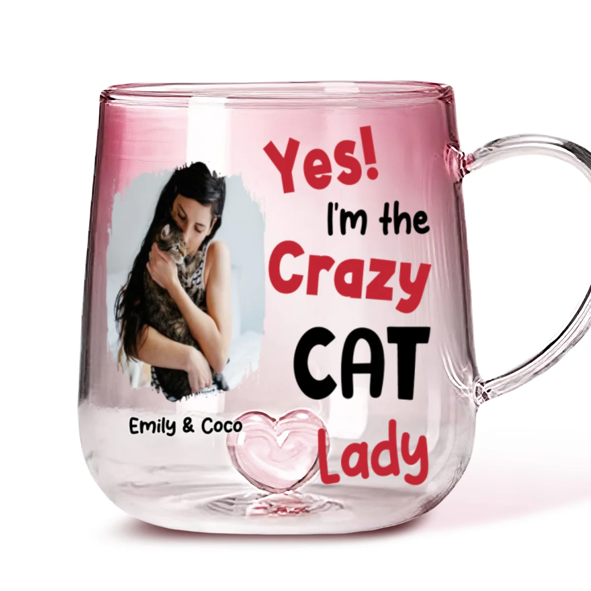 Crazy Lady Photo - Personalized Custom Pink Gradient Glass Mug - Image 5