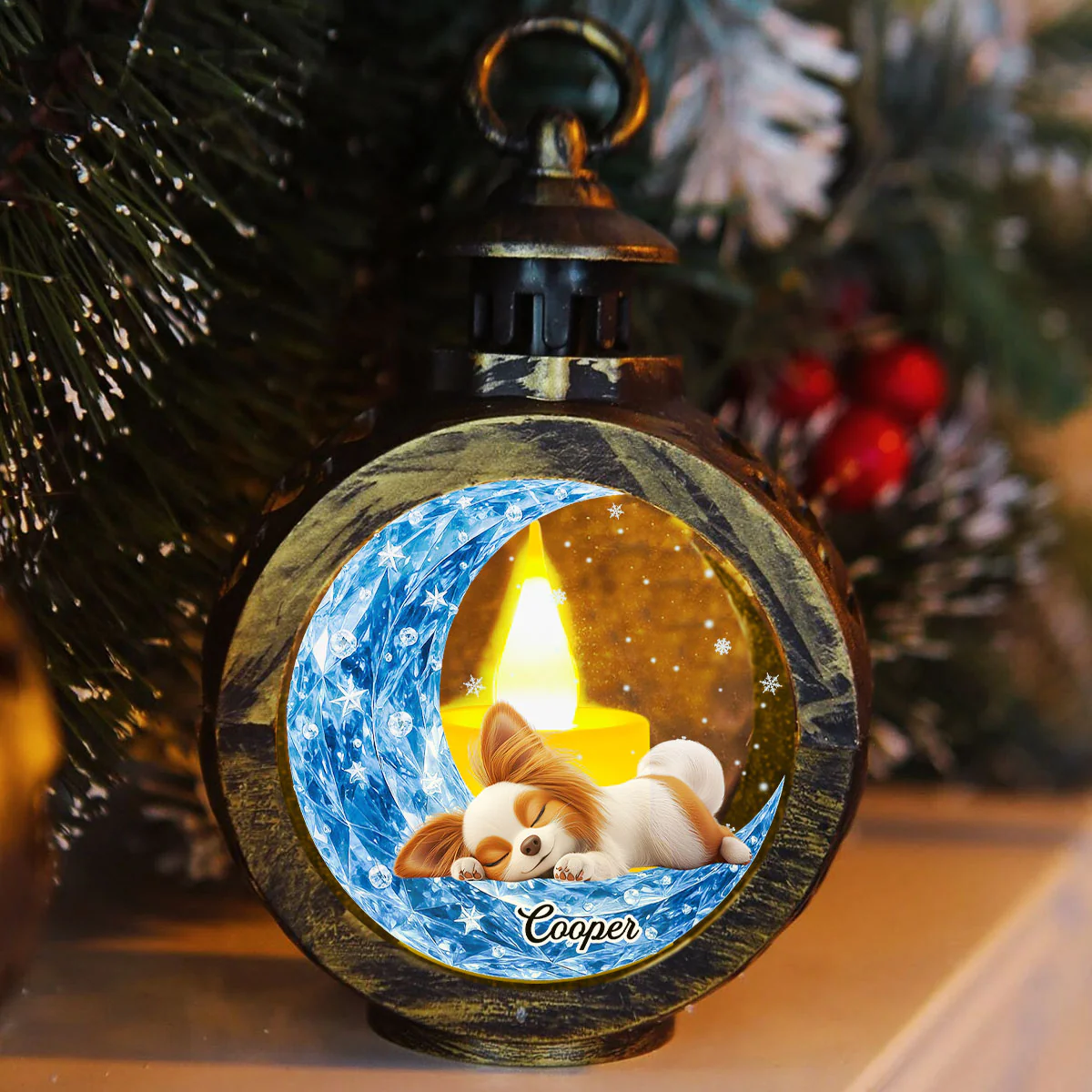Crystal Moon And Dog - Personalized Custom 3D Effect Christmas Lantern - Image 4