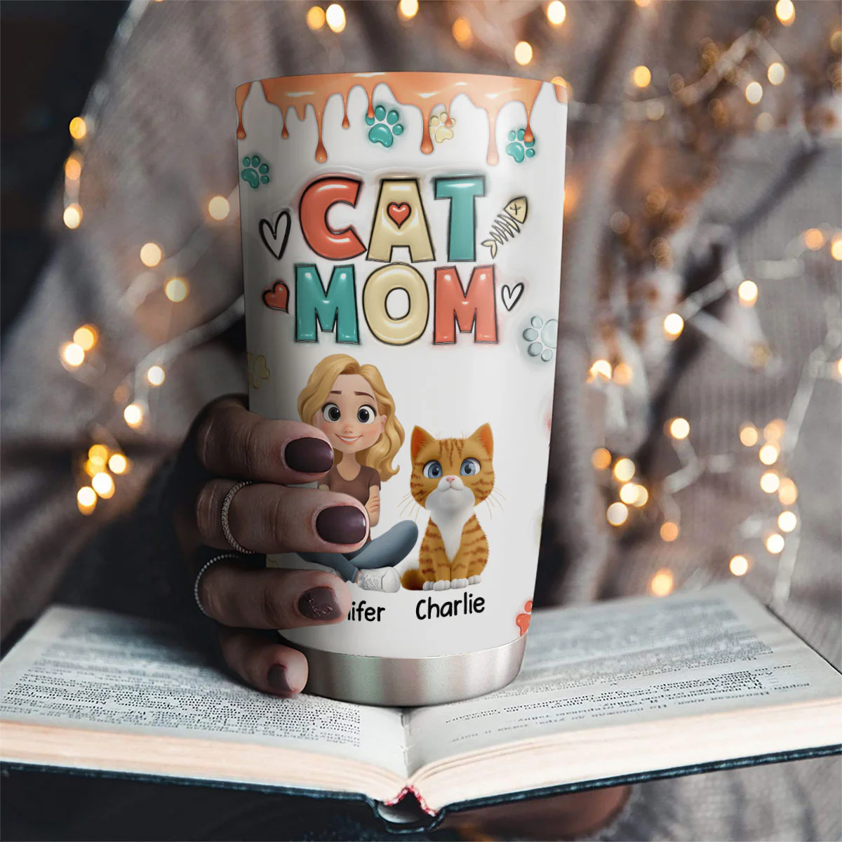 Cute Mom Of Cats - Personalized Custom 3D Inflated Effect Tumbler - Image 2