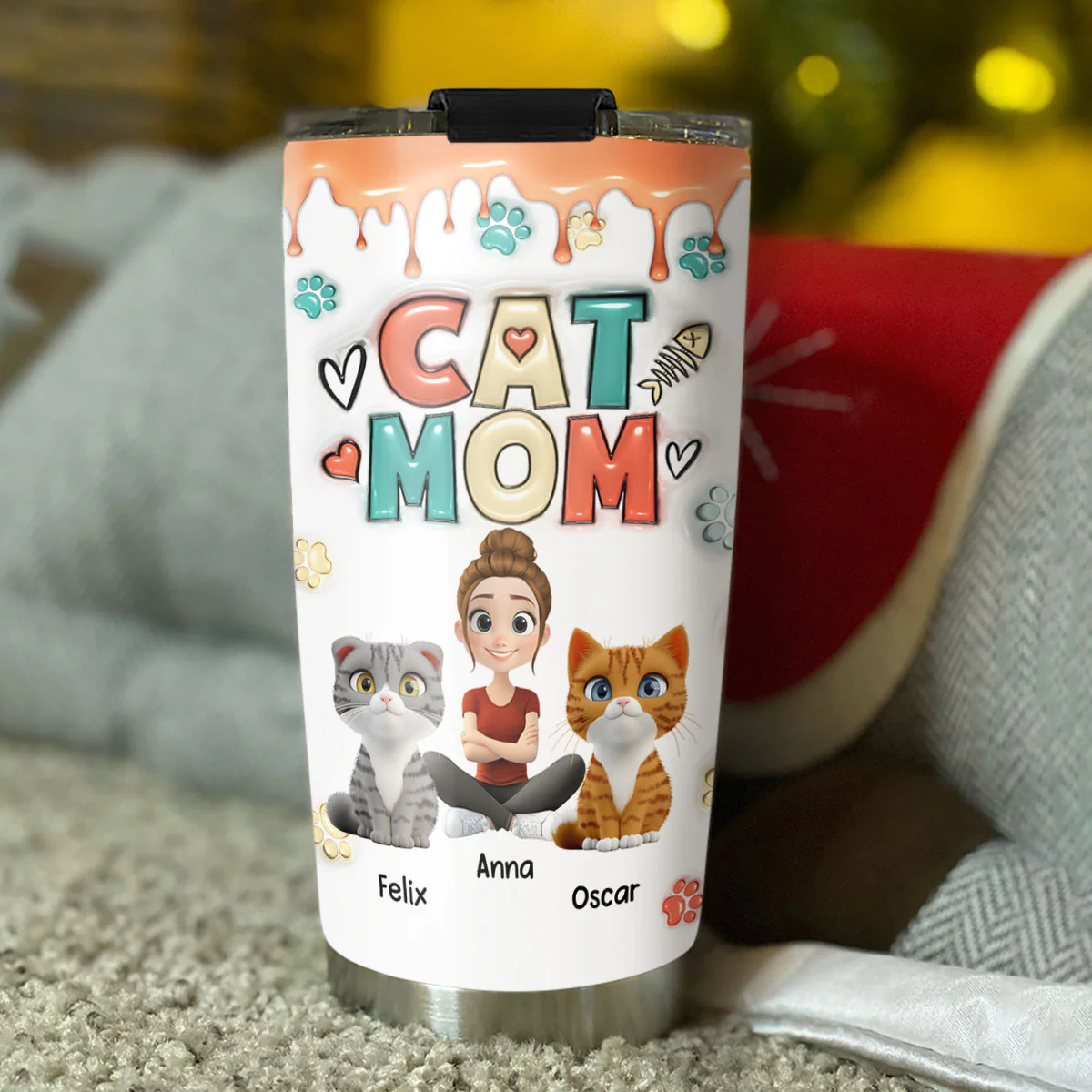 Cute Mom Of Cats - Personalized Custom 3D Inflated Effect Tumbler - Image 3