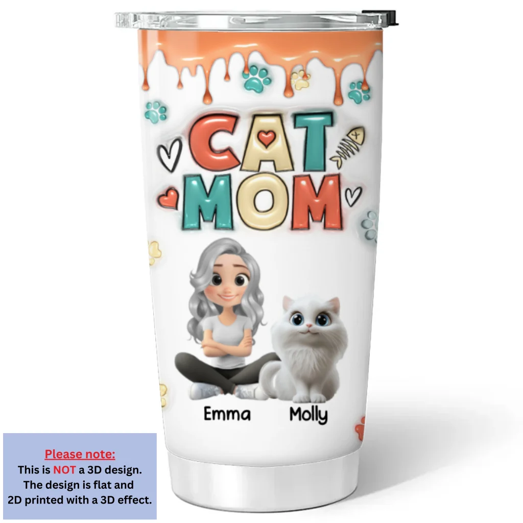 Cute Mom Of Cats - Personalized Custom 3D Inflated Effect Tumbler - Image 5