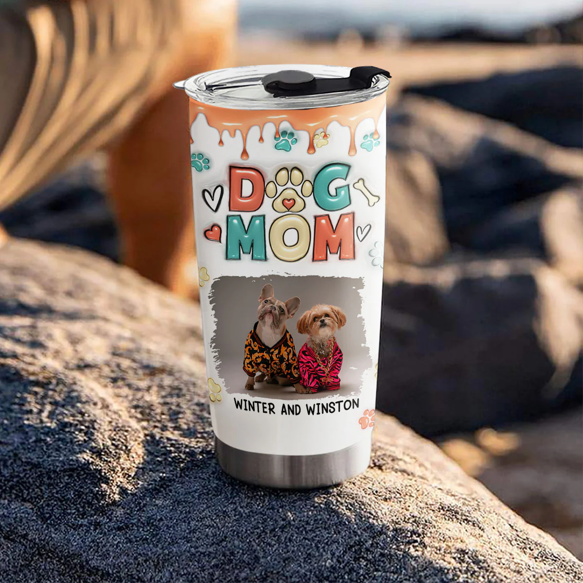 Cute Mom Of Dogs Photo- Personalized Custom 3D Inflated Effect Tumbler - Image 4