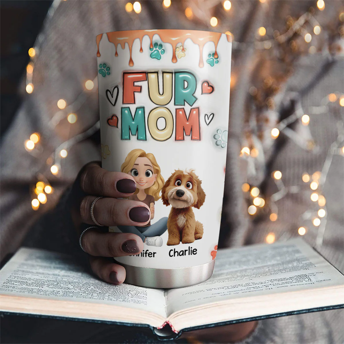 Cute Mom Of Pets - Personalized Custom 3D Inflated Effect Tumbler - Image 2