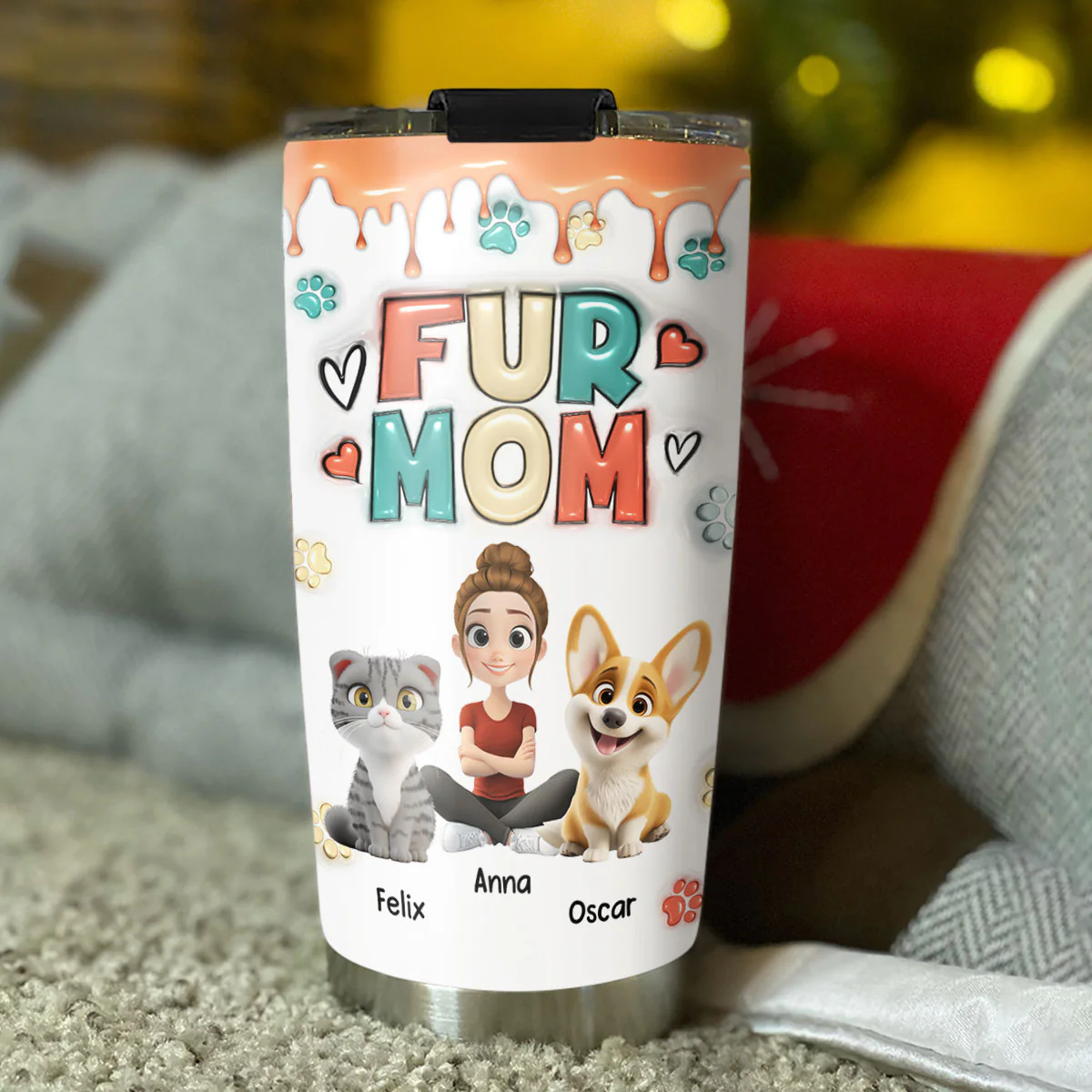 Cute Mom Of Pets - Personalized Custom 3D Inflated Effect Tumbler - Image 3
