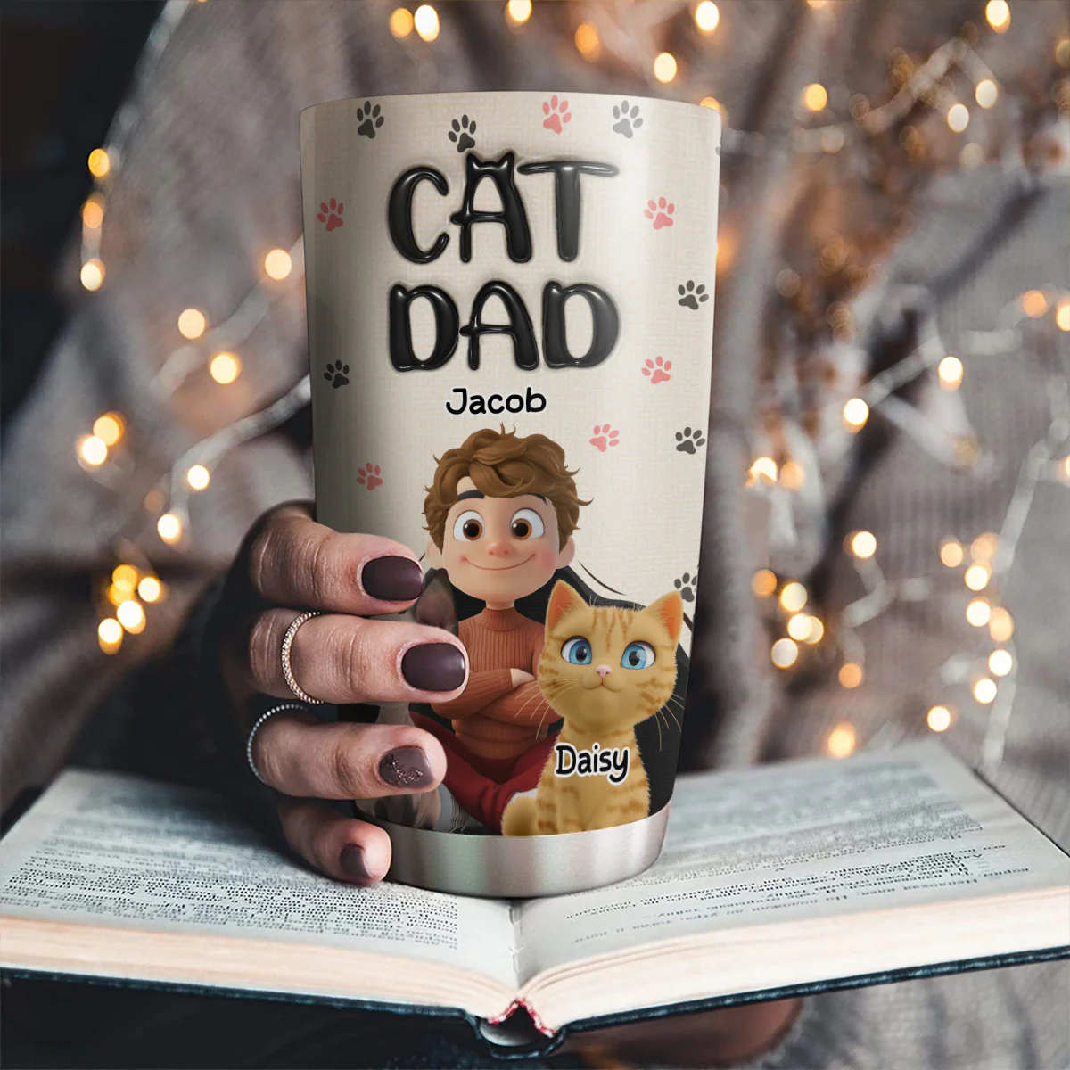 Dad Love Cat The Most - Personalized Custom 3D Inflated Effect Tumbler - Image 2