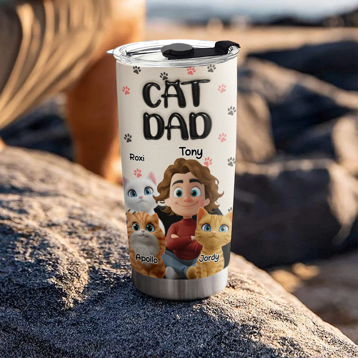 Dad Love Cat The Most - Personalized Custom 3D Inflated Effect Tumbler - Image 3