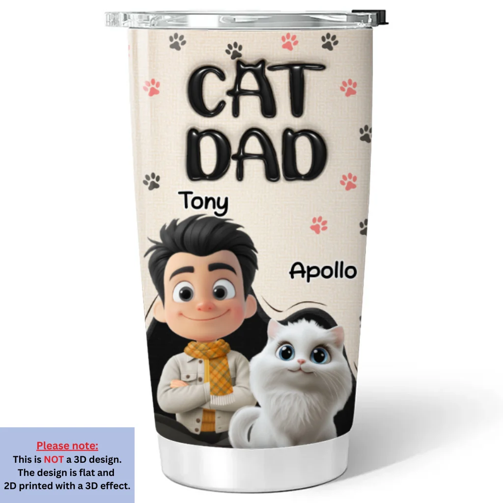 Dad Love Cat The Most - Personalized Custom 3D Inflated Effect Tumbler - Image 5