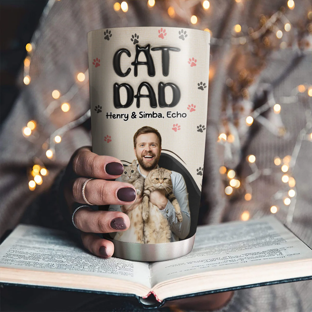 Dad Love Cat The Most Photo - Personalized Custom 3D Inflated Effect Tumbler - Image 2