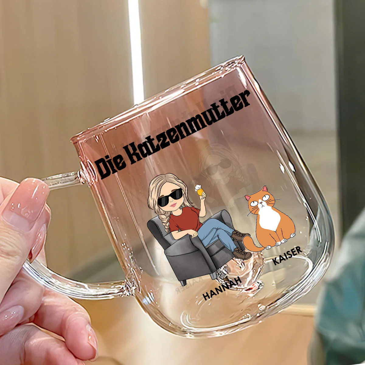 Die Katzenmutter - Personalisierte Glastasse mit Rosa-Verlauf - Image 3
