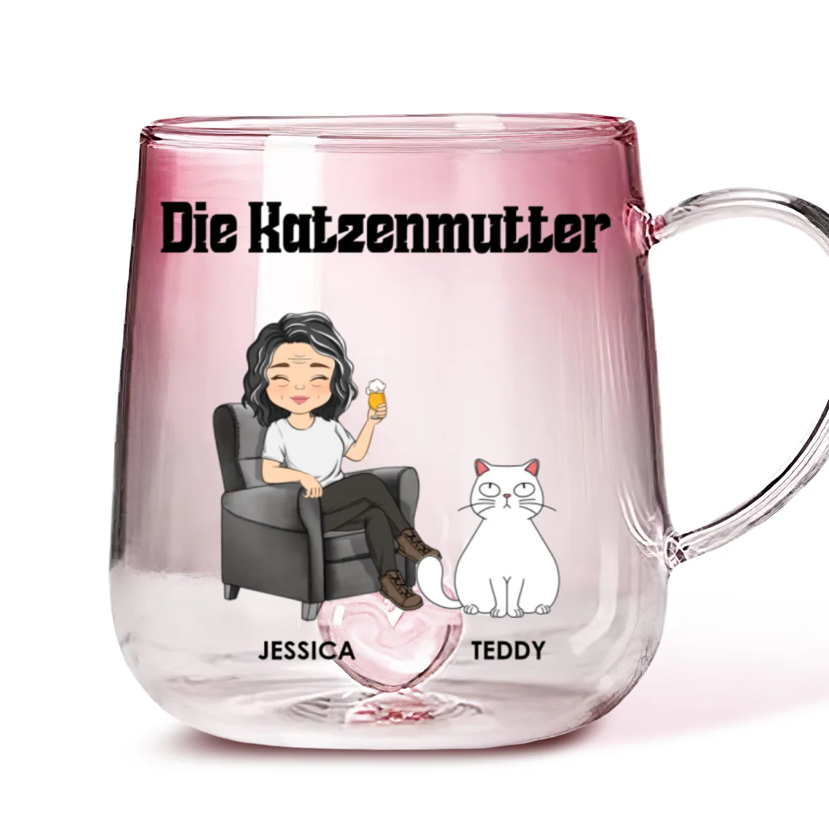 Die Katzenmutter - Personalisierte Glastasse mit Rosa-Verlauf - Image 6
